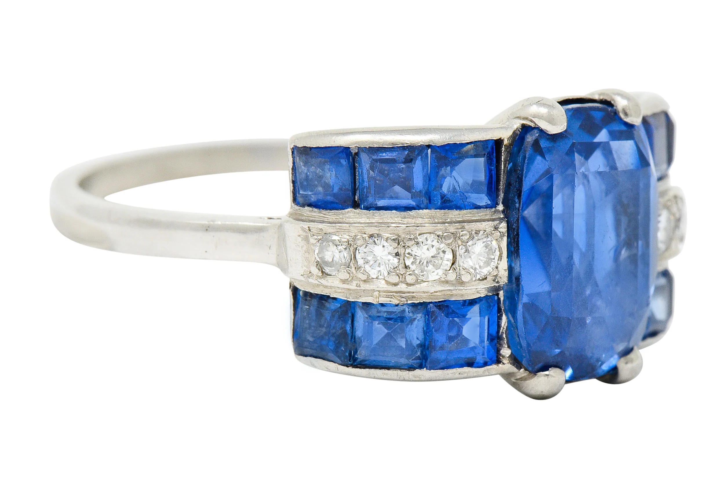 Art Deco 4.41 CTW No Heat Burma Sapphire Diamond Platinum Band Ring GIA - Image 2