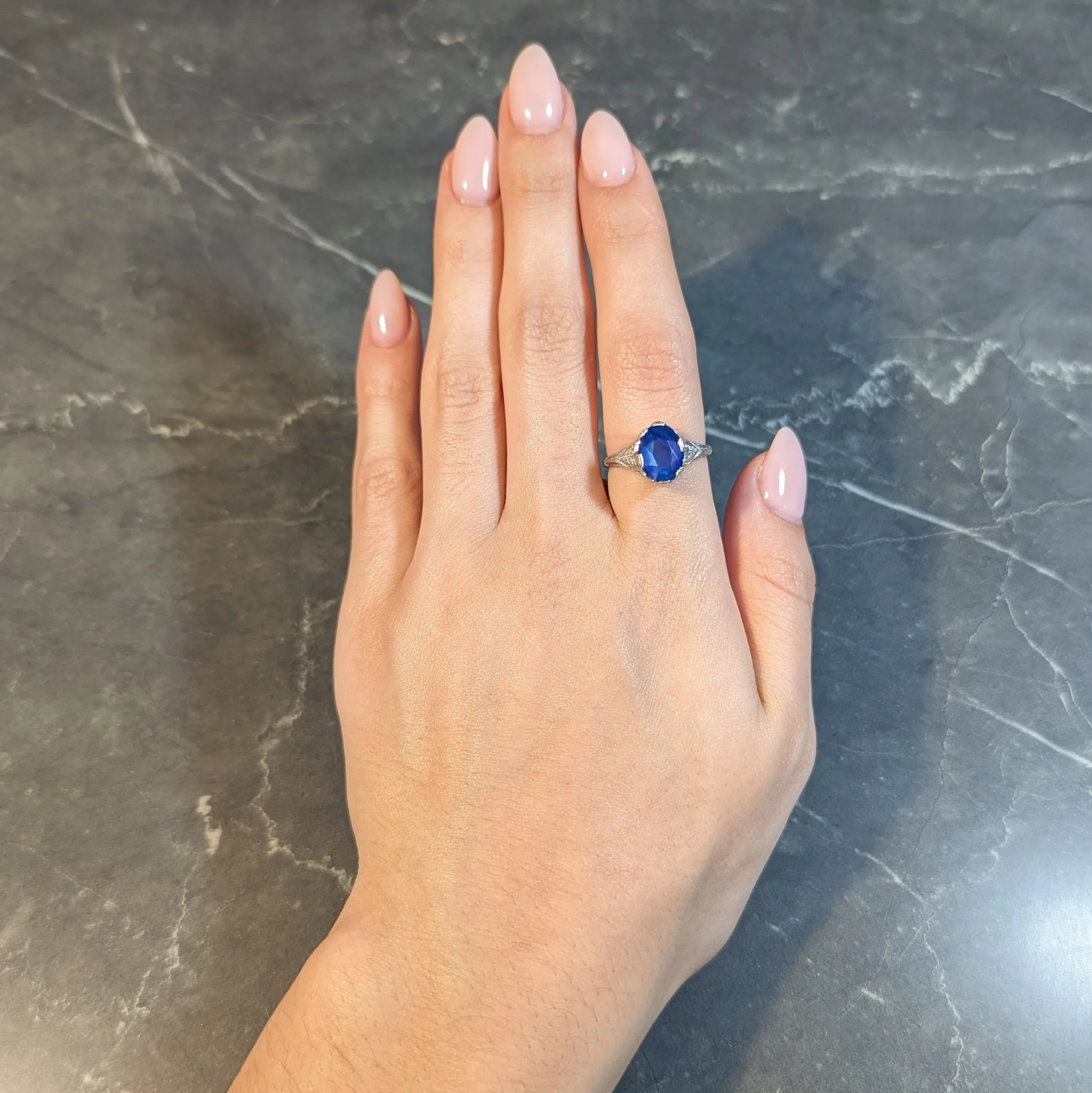 Art Deco 4.43 CTW No Heat Ceylon Sapphire Platinum Foliate Vintage Ring GIA - Image 13