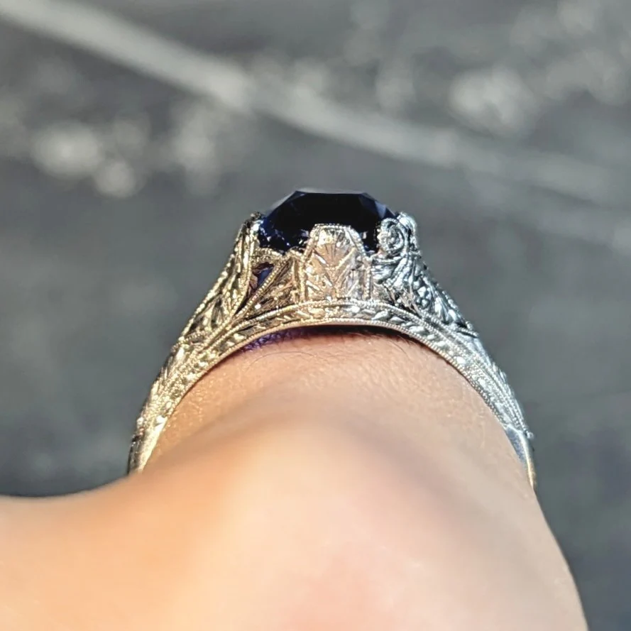 Art Deco 4.43 CTW No Heat Ceylon Sapphire Platinum Foliate Vintage Ring GIA - Image 14