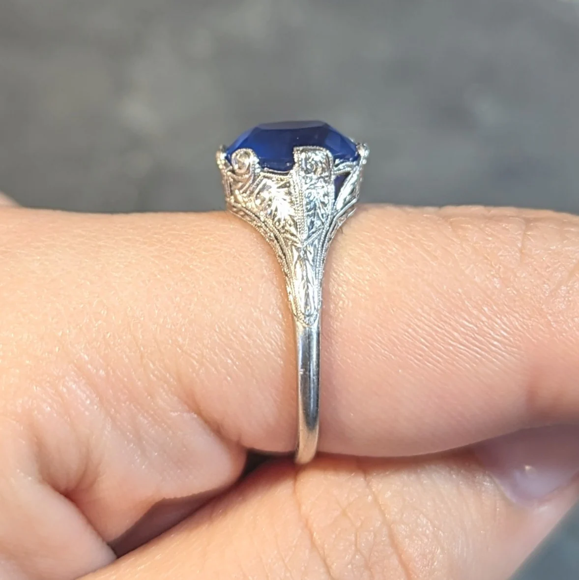 Art Deco 4.43 CTW No Heat Ceylon Sapphire Platinum Foliate Vintage Ring GIA - Image 15