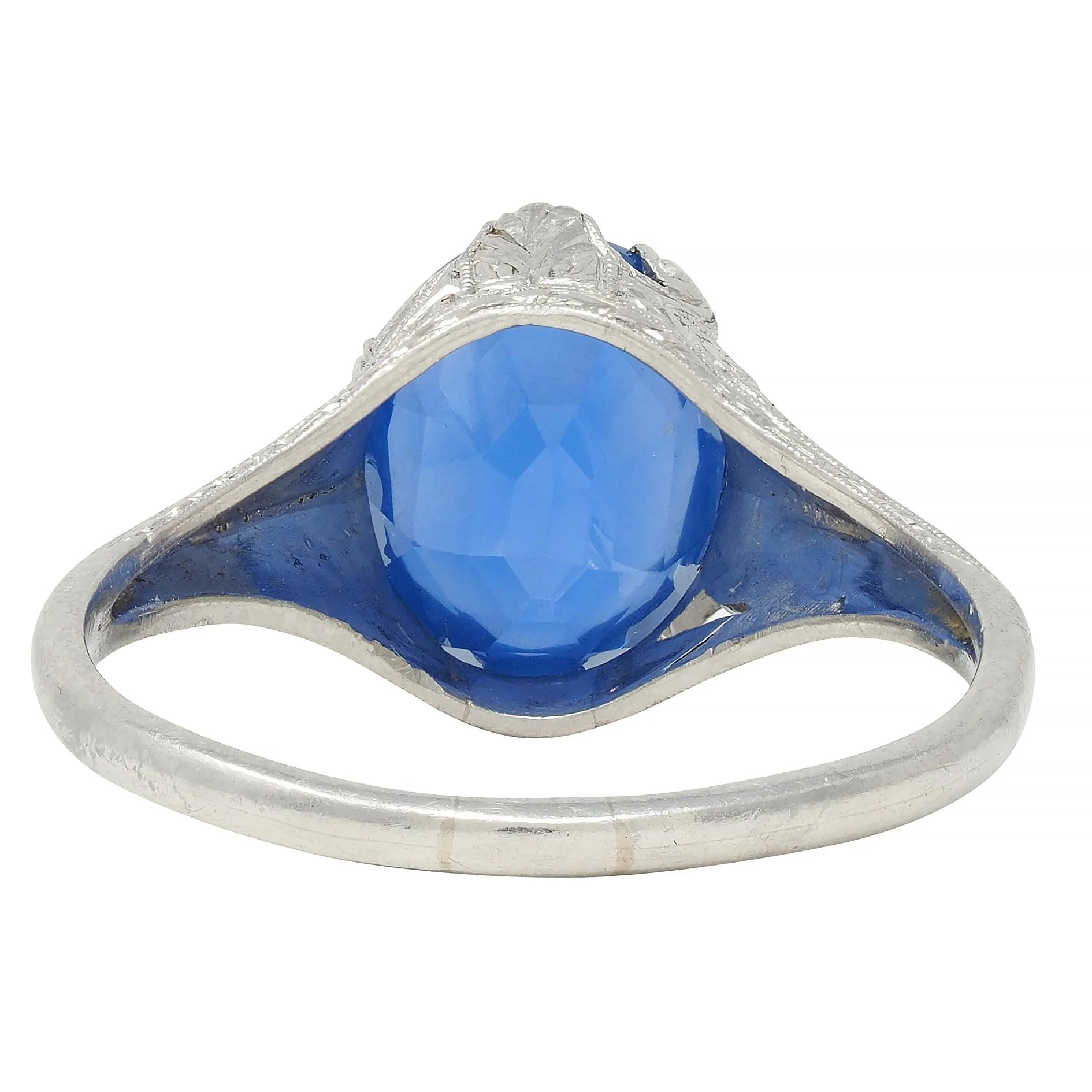 Art Deco 4.43 CTW No Heat Ceylon Sapphire Platinum Foliate Vintage Ring GIA - Image 5