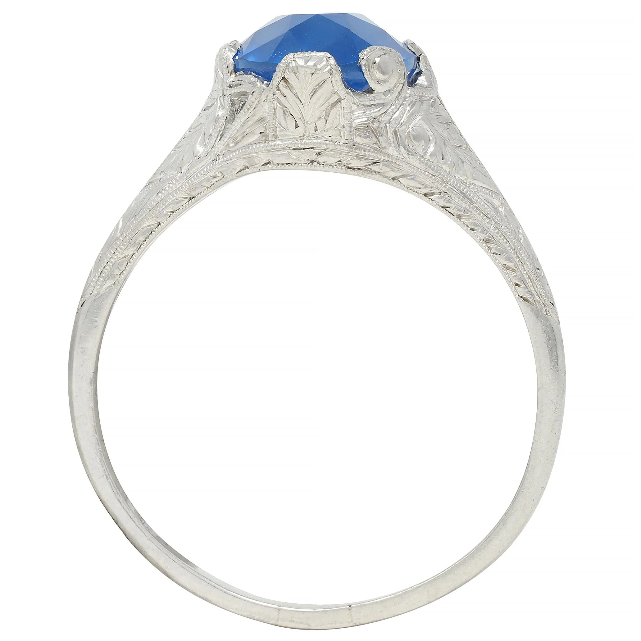 Art Deco 4.43 CTW No Heat Ceylon Sapphire Platinum Foliate Vintage Ring GIA - Image 9