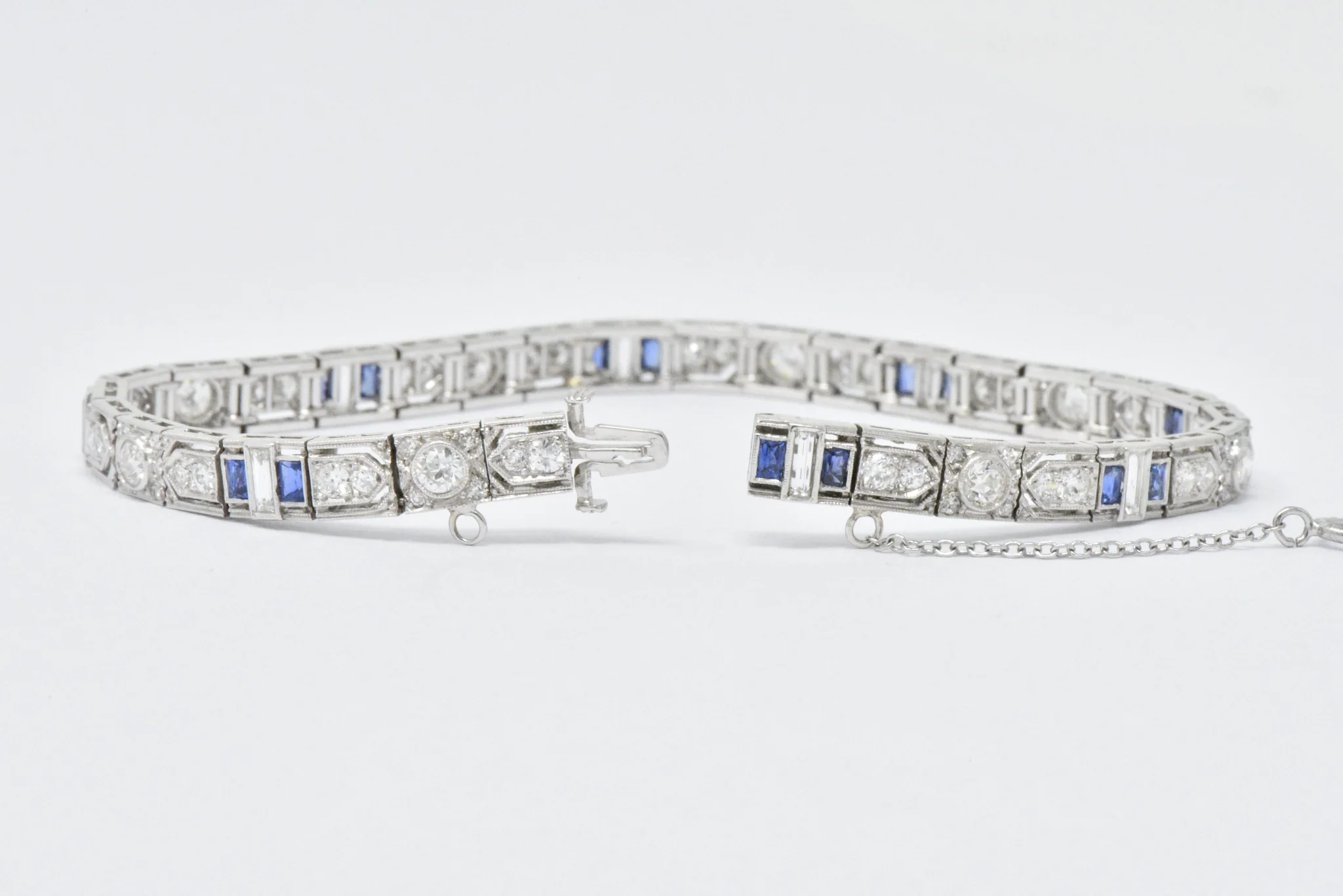 Art Deco 5.04 CTW Diamond Sapphire & Platinum Bracelet - Image 6
