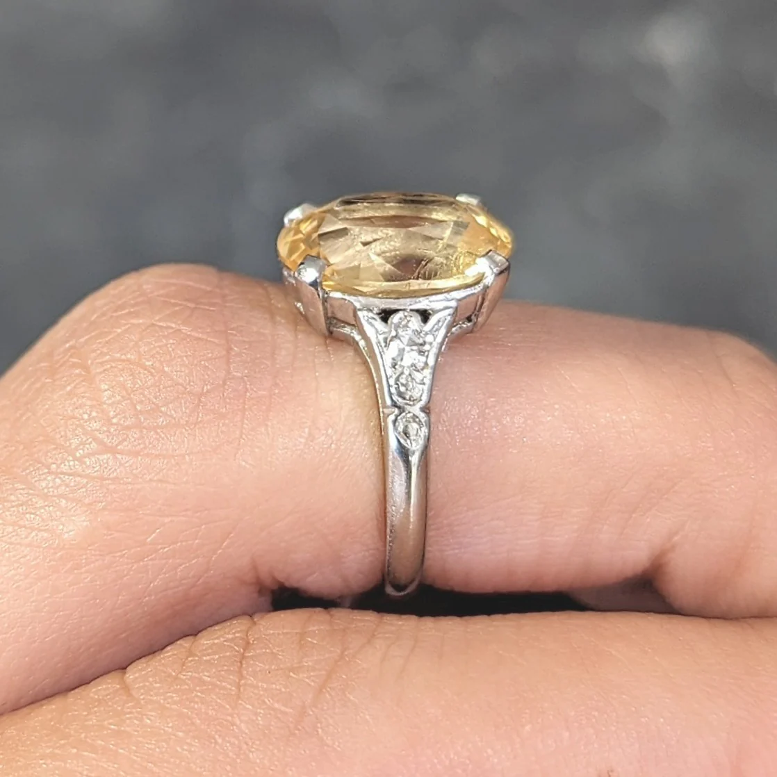 Art Deco 5.22 CTW Yellow Ceylon Sapphire Diamond 14 Karat Gold  Antique Ring GIA - Image 16
