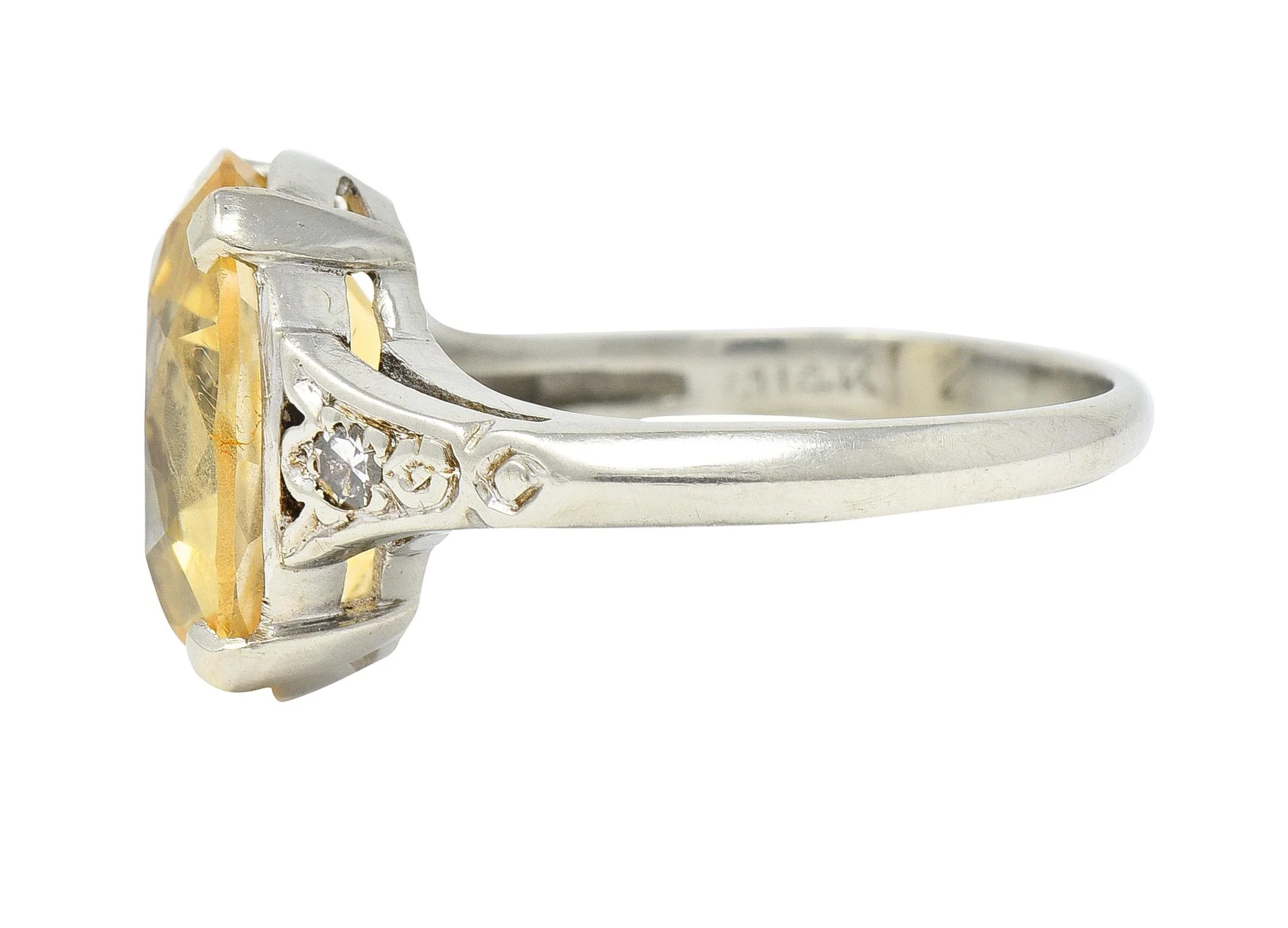 Art Deco 5.22 CTW Yellow Ceylon Sapphire Diamond 14 Karat Gold  Antique Ring GIA - Image 5