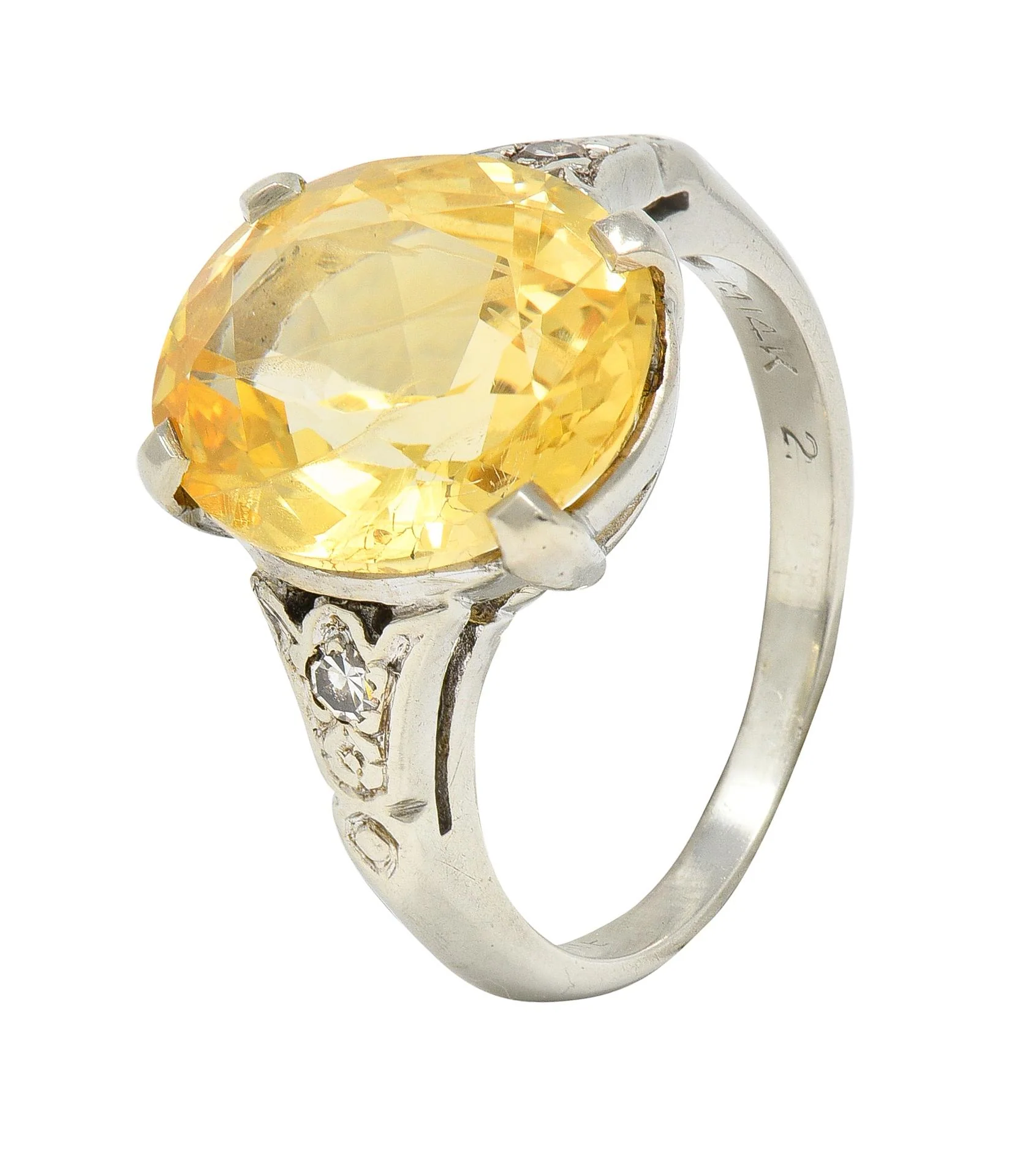 Art Deco 5.22 CTW Yellow Ceylon Sapphire Diamond 14 Karat Gold  Antique Ring GIA - Image 9
