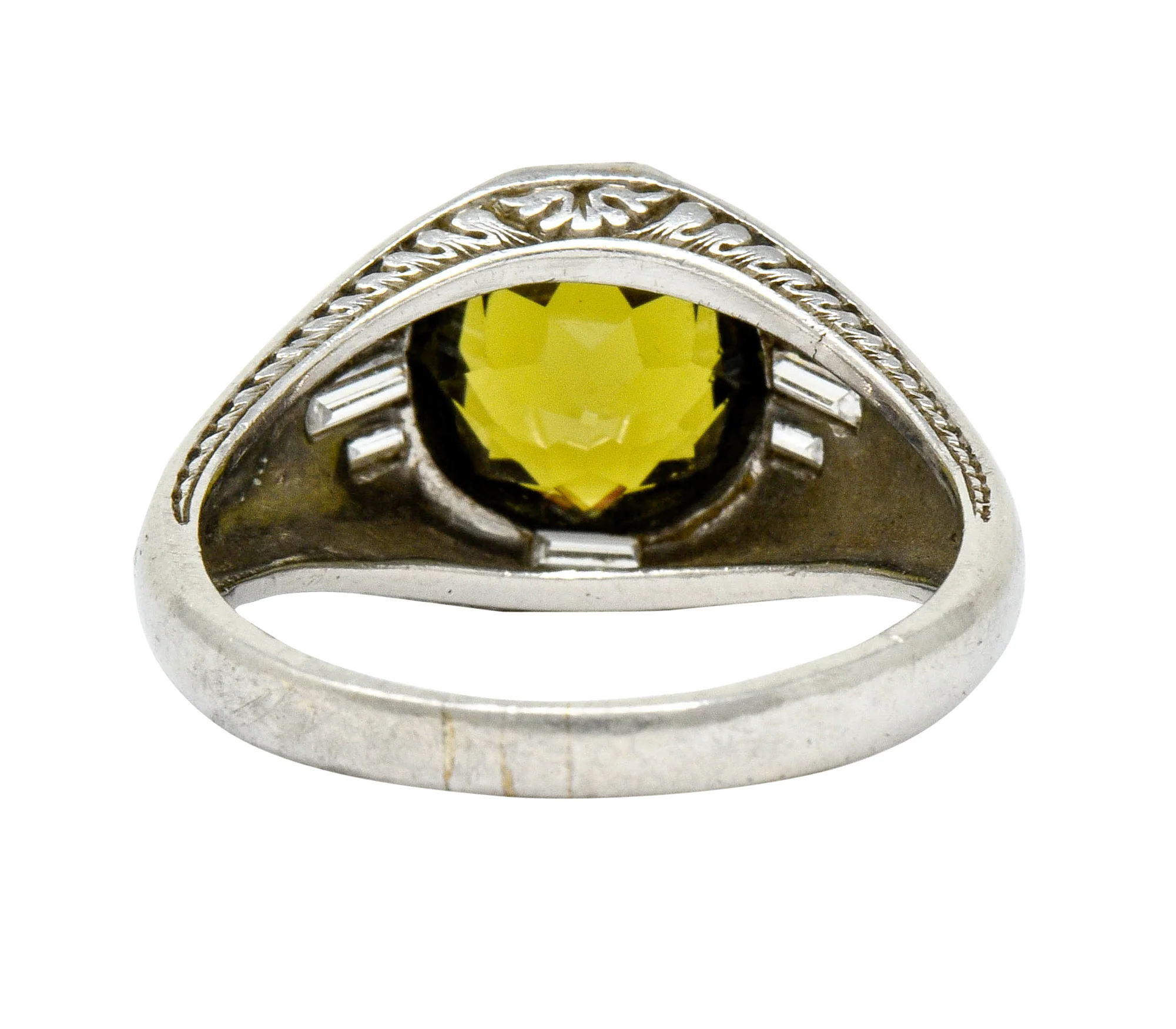 Art Deco 5.25 CTW No Heat Green Sapphire Diamond Platinum Men's Ring GIA - Image 4