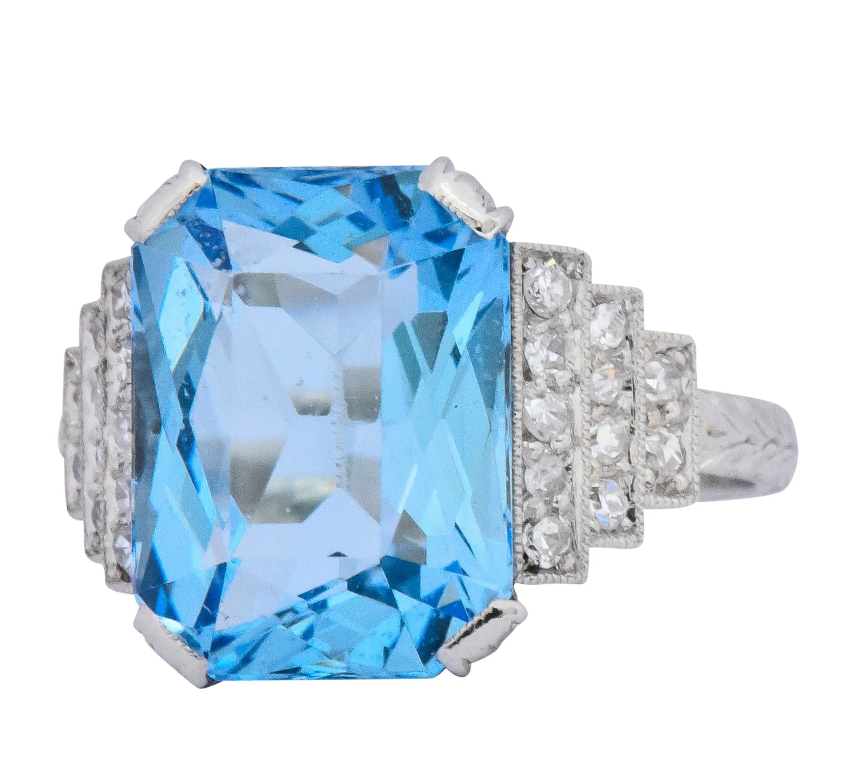 Art Deco 5.60 CTW Aquamarine Diamond Platinum Cocktail Ring - Image 6