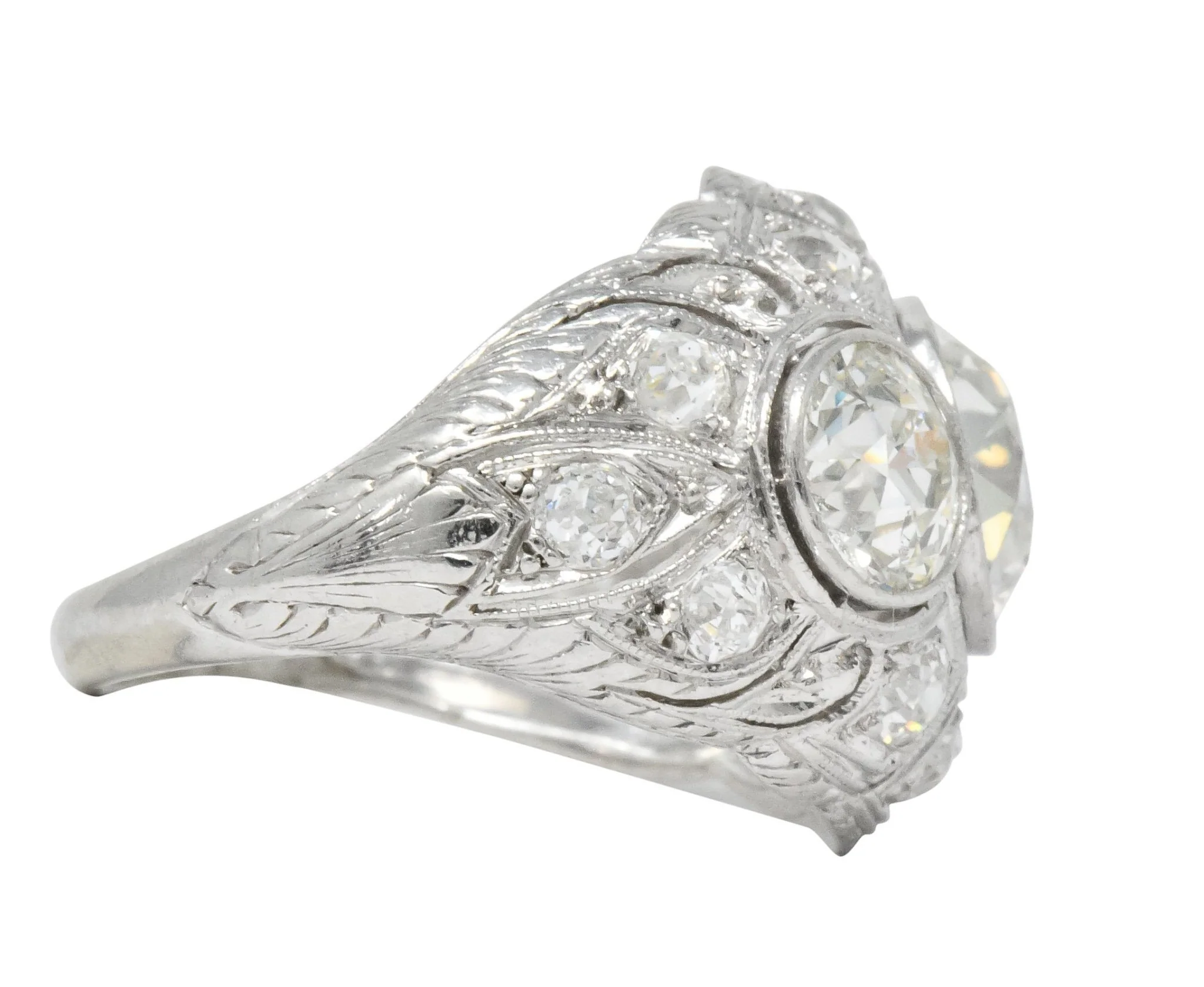 Art Deco 5.60 CTW Old European Cut Diamond Platinum Three Stone Ring - Image 3