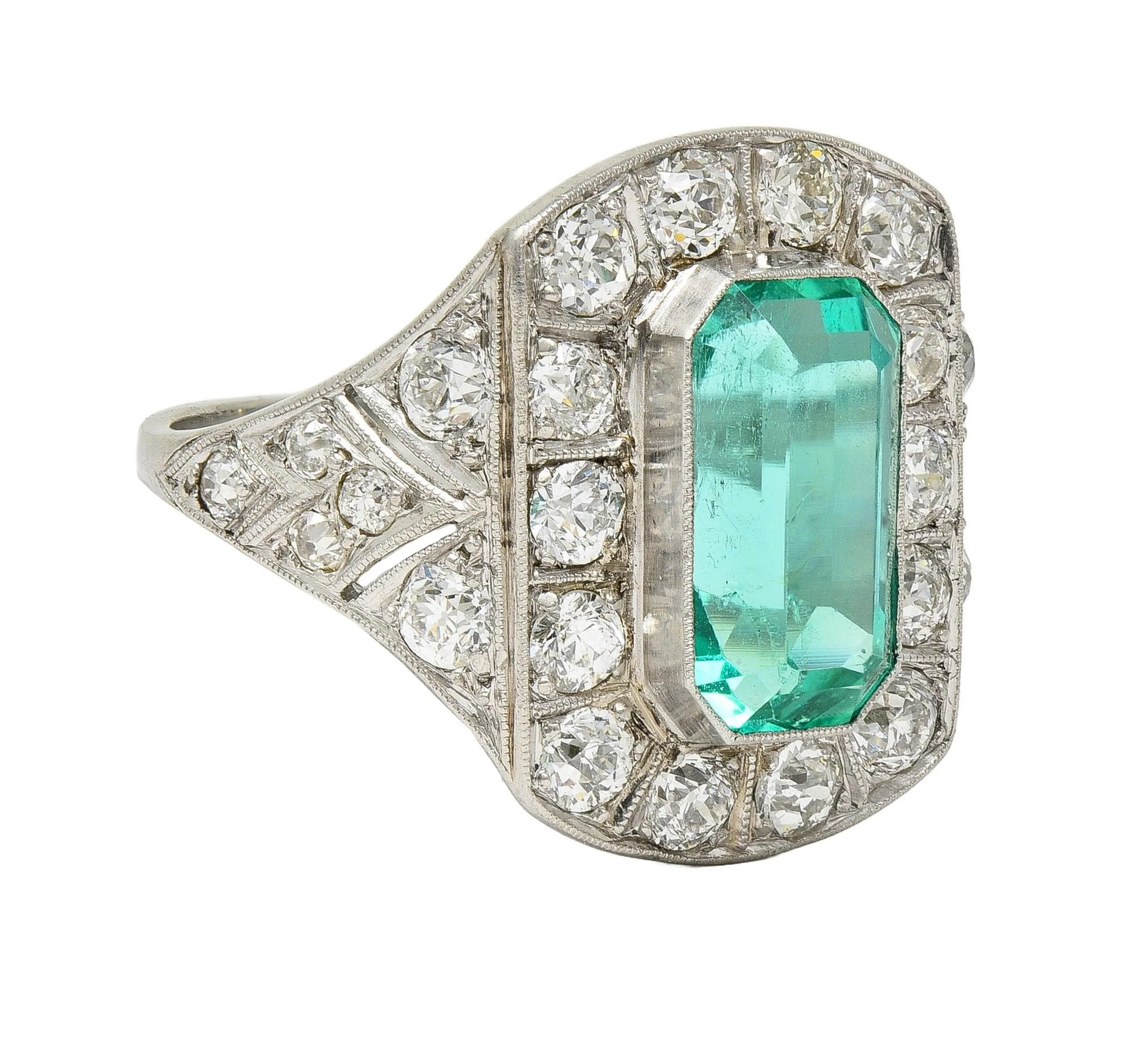 Art Deco 5.86 CTW Colombian Emerald Diamond Platinum Vintage Halo Ring GIA - Image 2