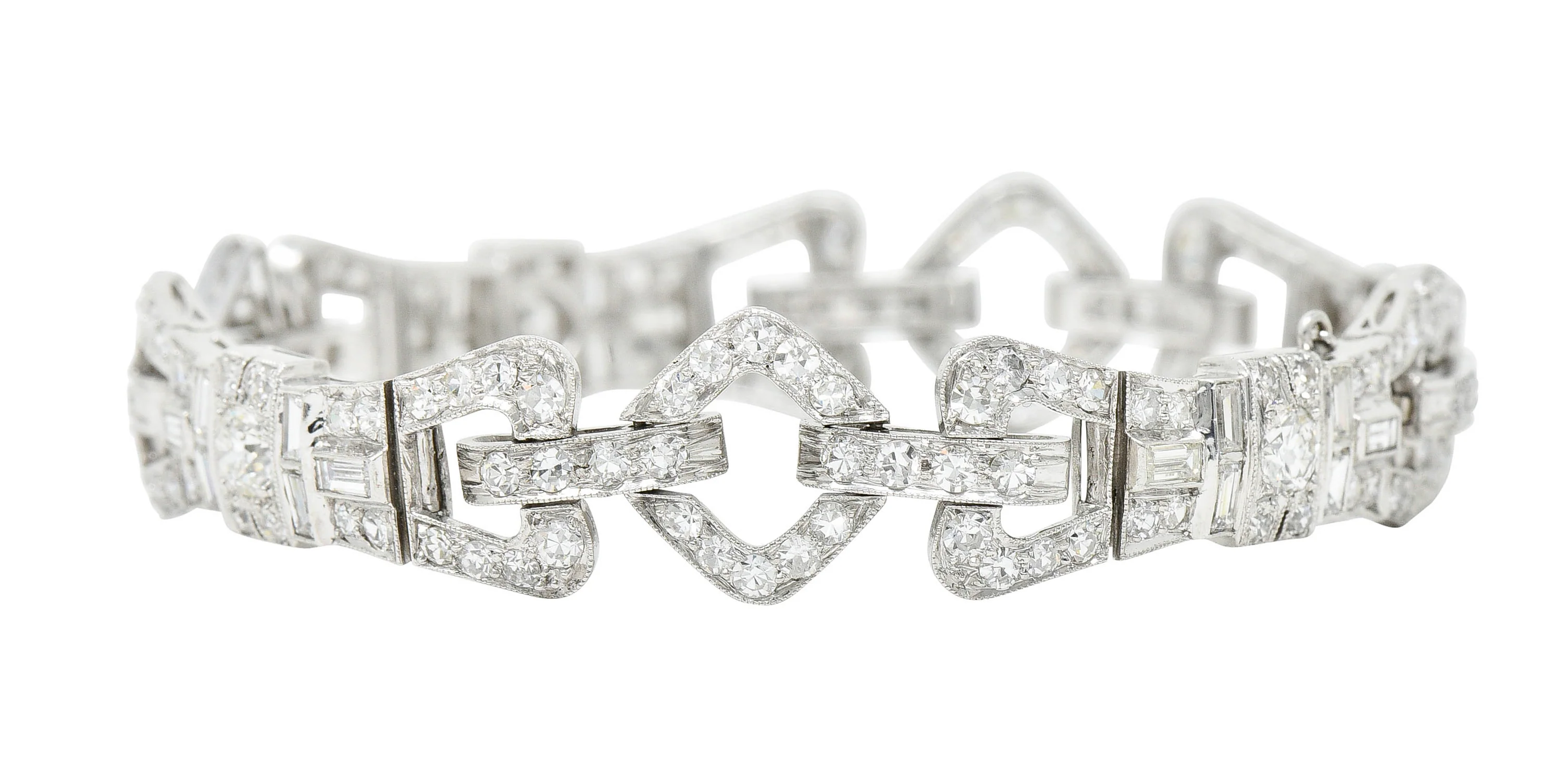 Art Deco 6.15 CTW Diamond Platinum Buckle Link Bracelet - Image 9
