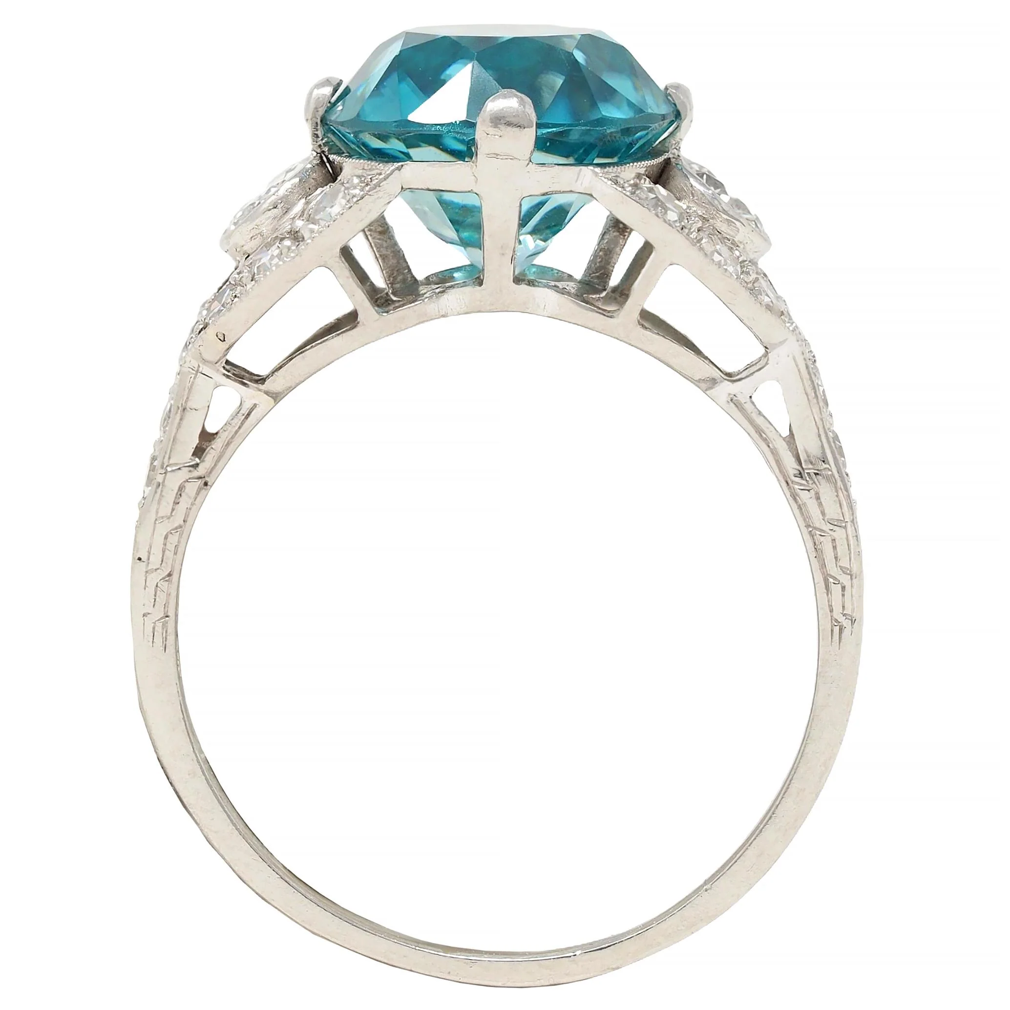 Art Deco 6.35 CTW Zircon Diamond Platinum Vintage Cocktail Ring - Image 8
