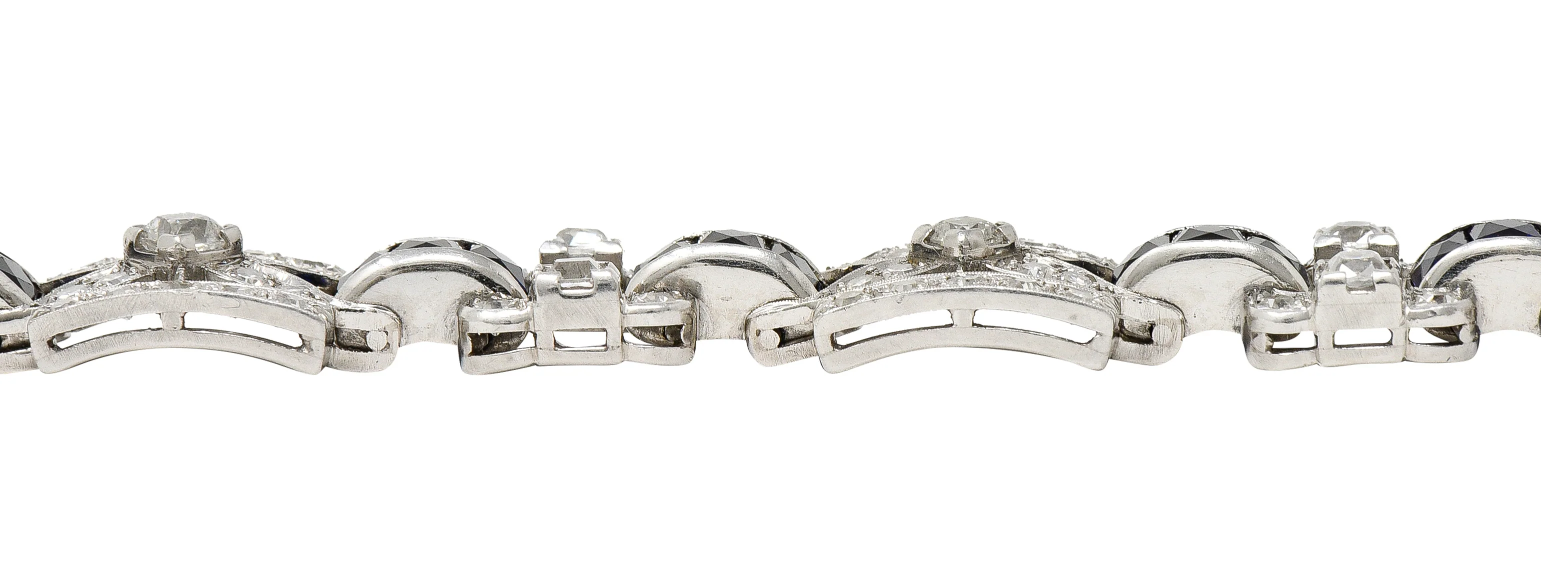 Art Deco 6.42 CTW Old Mine Cut Diamond Platinum X Buckle Line Bracelet - Image 11