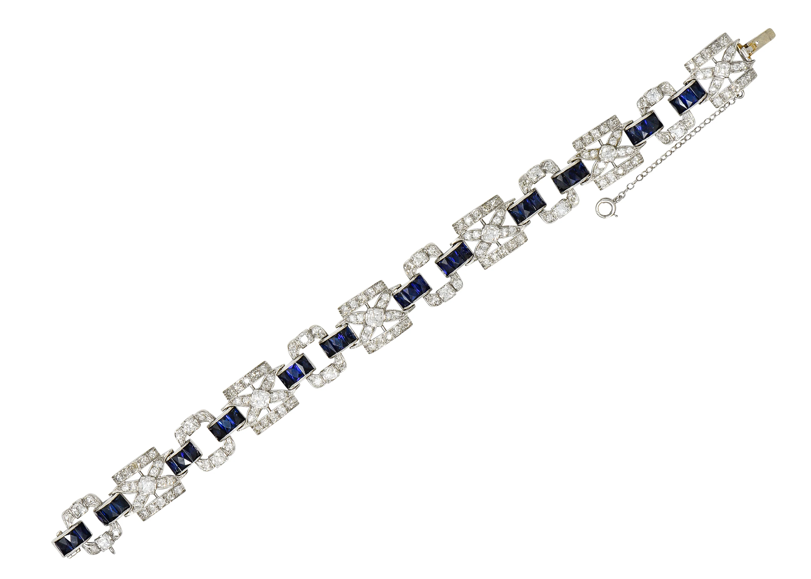 Art Deco 6.42 CTW Old Mine Cut Diamond Platinum X Buckle Line Bracelet - Image 2