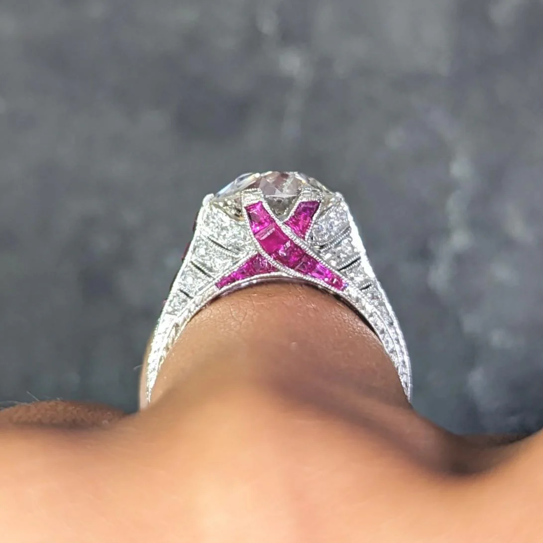 Art Deco 6.43 CTW Old European Diamond Ruby Platinum X Engagement Ring GIA - Image 10