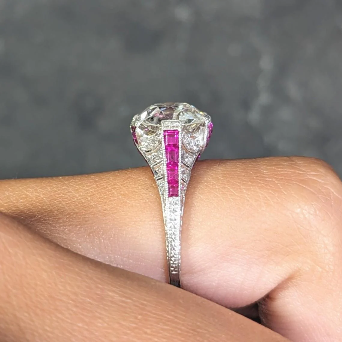 Art Deco 6.43 CTW Old European Diamond Ruby Platinum X Engagement Ring GIA - Image 11