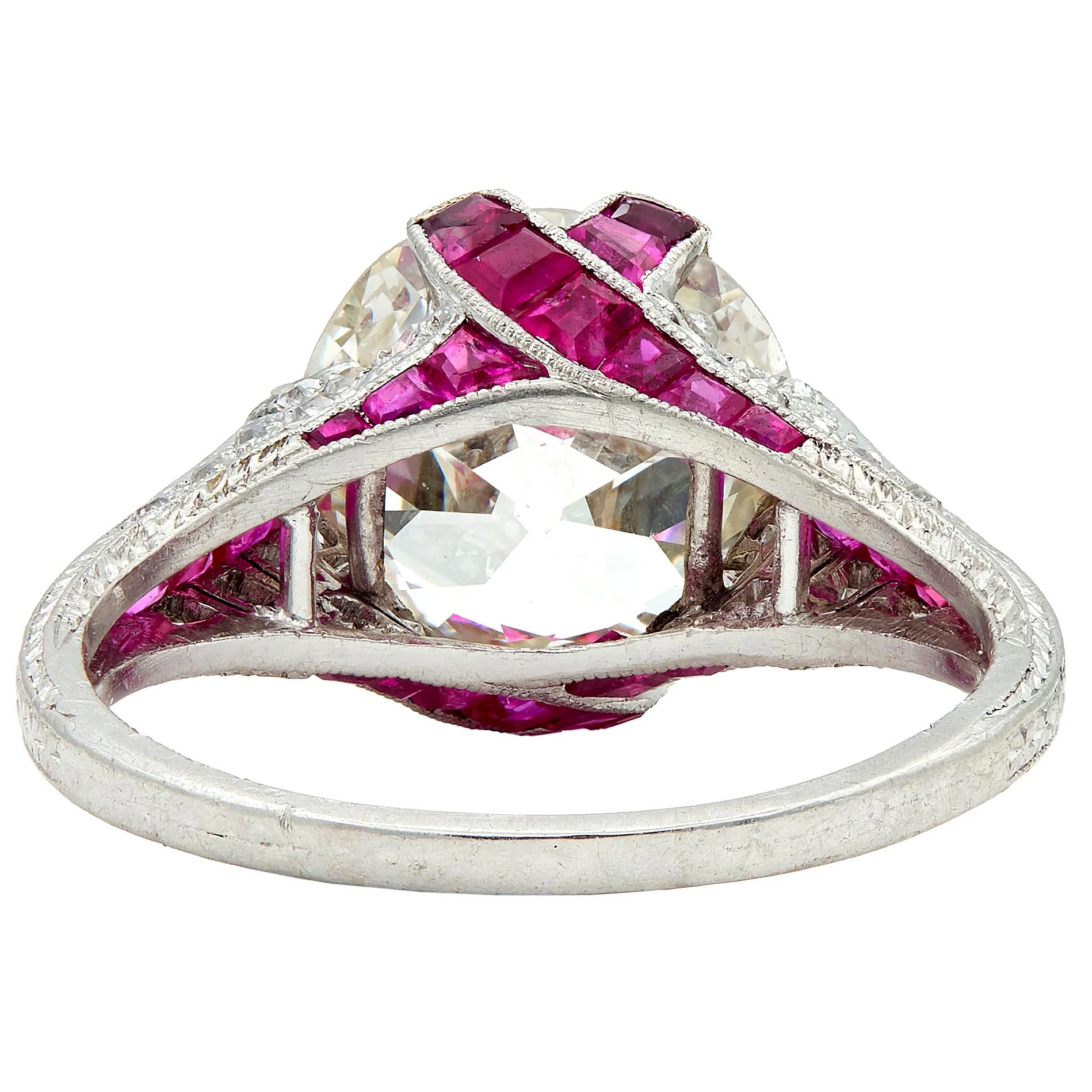 Art Deco 6.43 CTW Old European Diamond Ruby Platinum X Engagement Ring GIA - Image 4