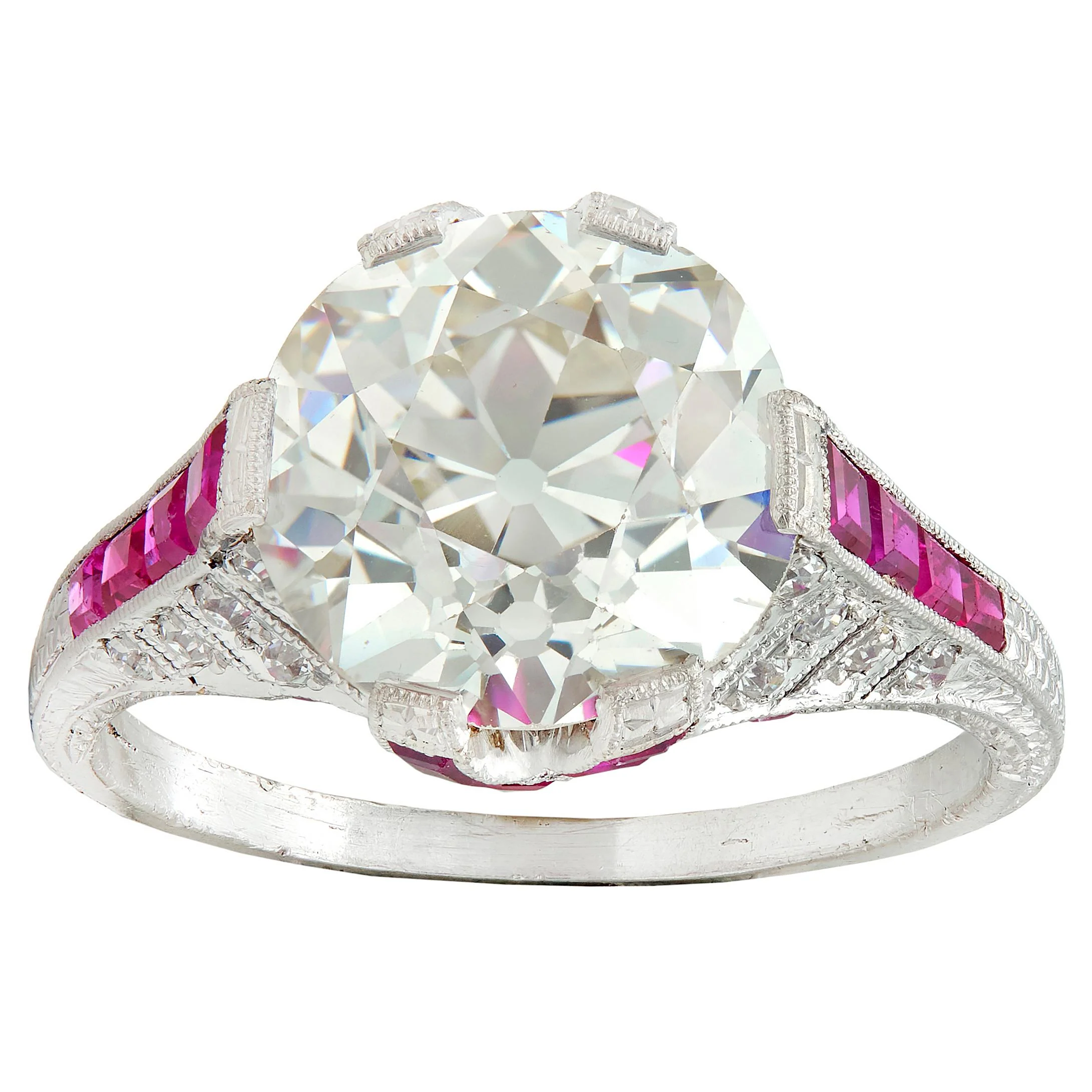 Art Deco 6.43 CTW Old European Diamond Ruby Platinum X Engagement Ring GIA - Image 7