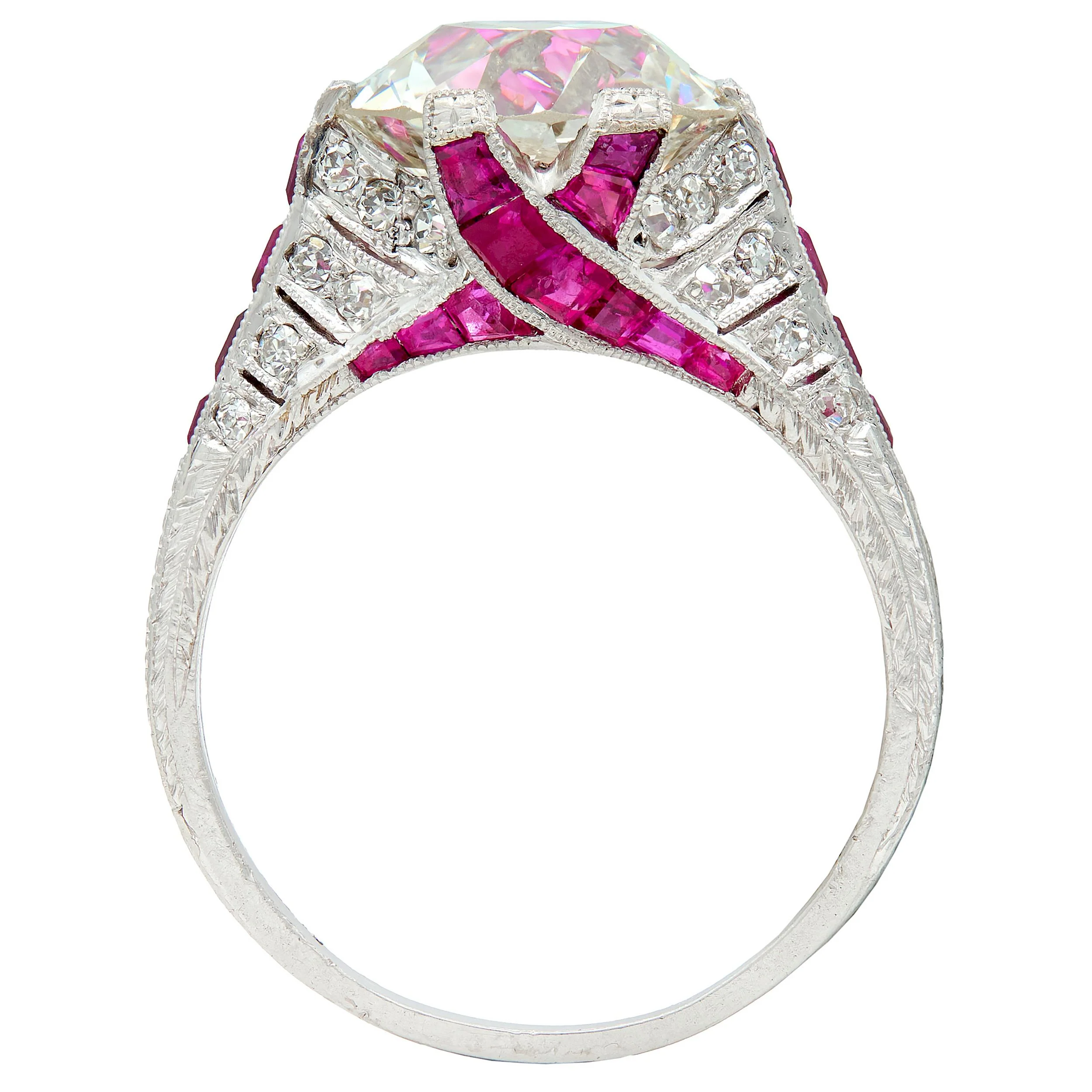 Art Deco 6.43 CTW Old European Diamond Ruby Platinum X Engagement Ring GIA - Image 8