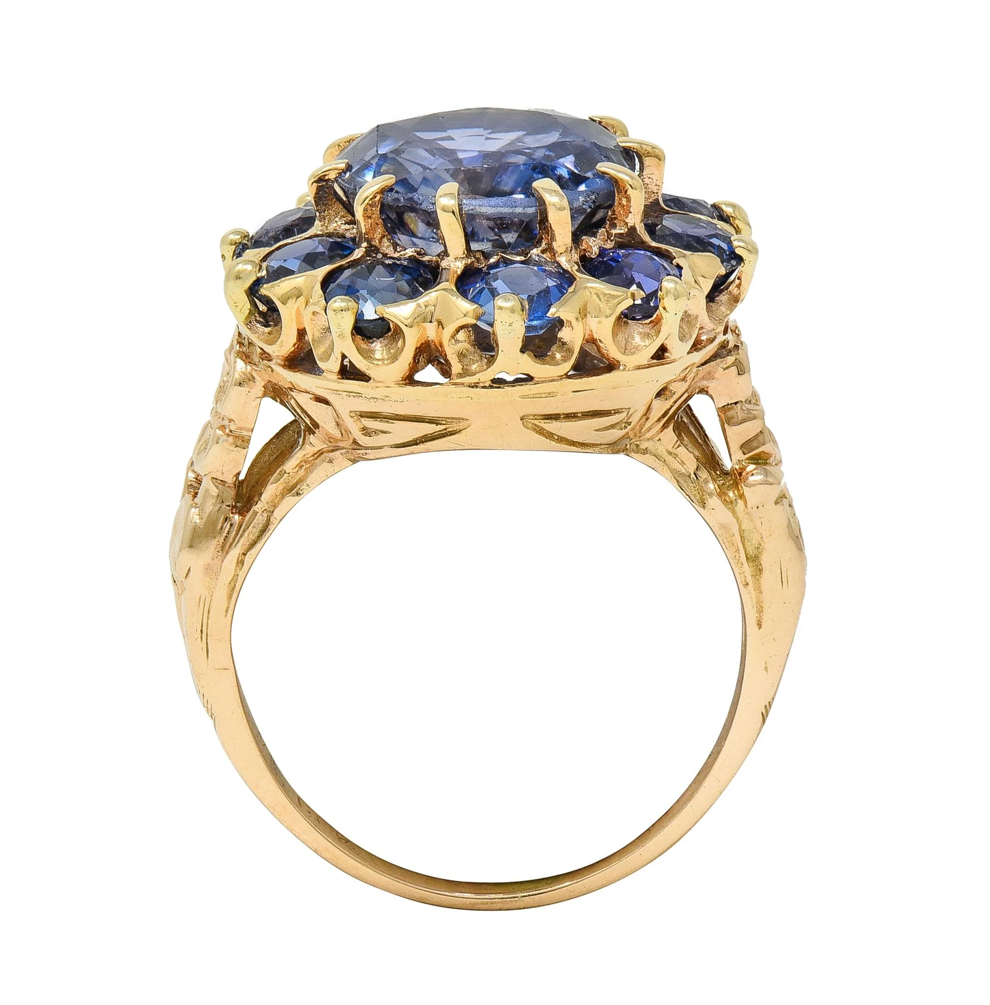 Art Deco 6.80 CTW Sapphire 14 Karat Yellow Gold Antique Halo Ring GIA - Image 6