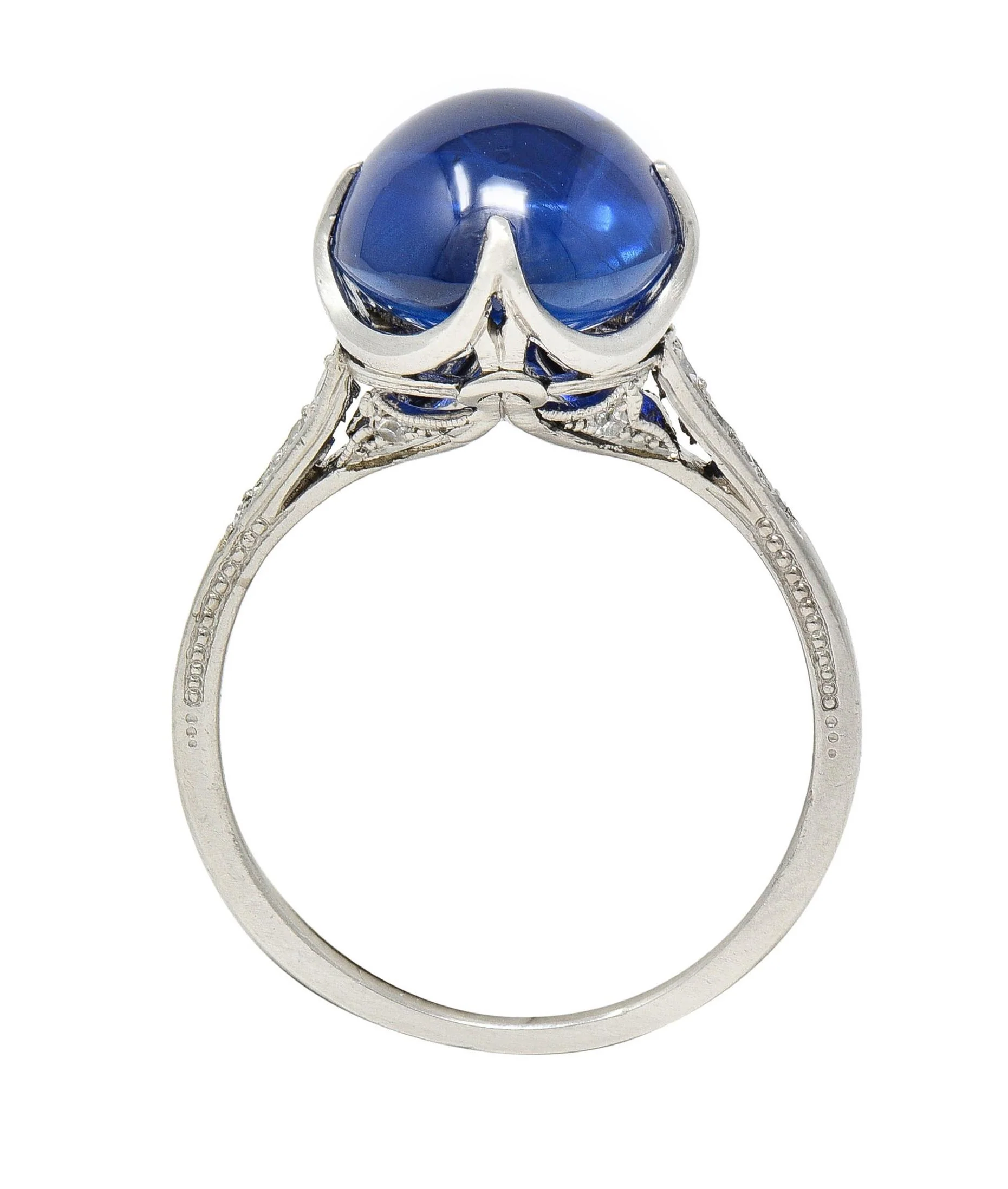 Art Deco 7.25 CTW No Heat Ceylon Sapphire Cabochon Diamond Platinum Ribbon Antique Ring AGL - Image 3