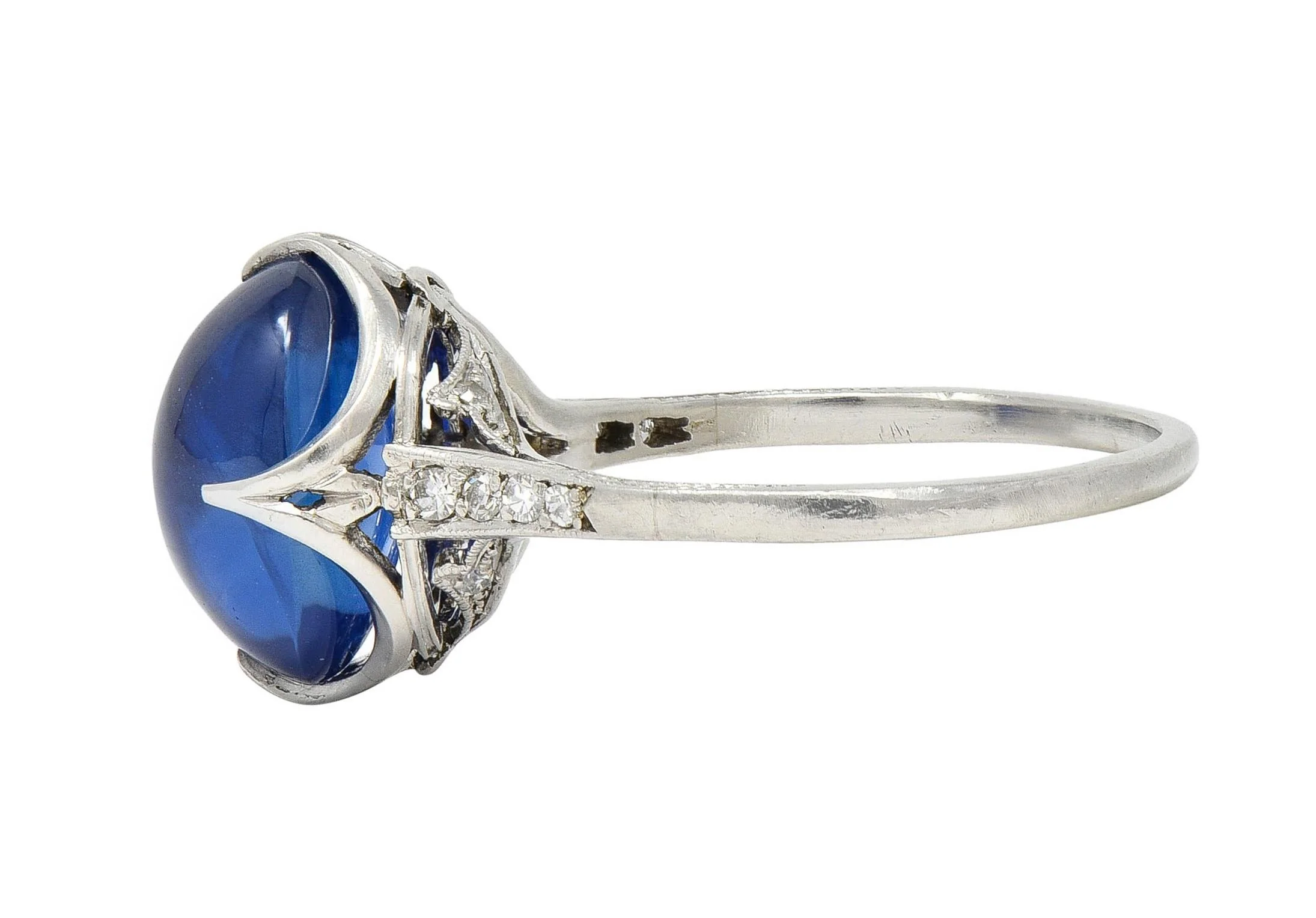 Art Deco 7.25 CTW No Heat Ceylon Sapphire Cabochon Diamond Platinum Ribbon Antique Ring AGL - Image 6