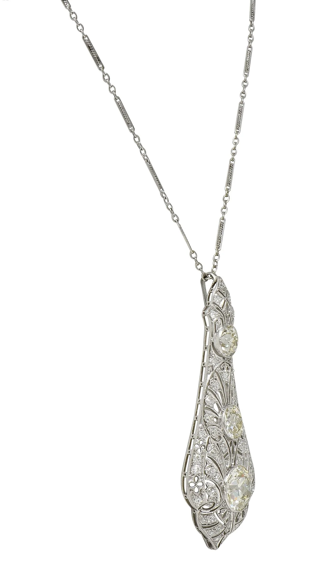 Art Deco 7.40 CTW Diamond Platinum Antique Fanning Pendant Necklace - Image 6