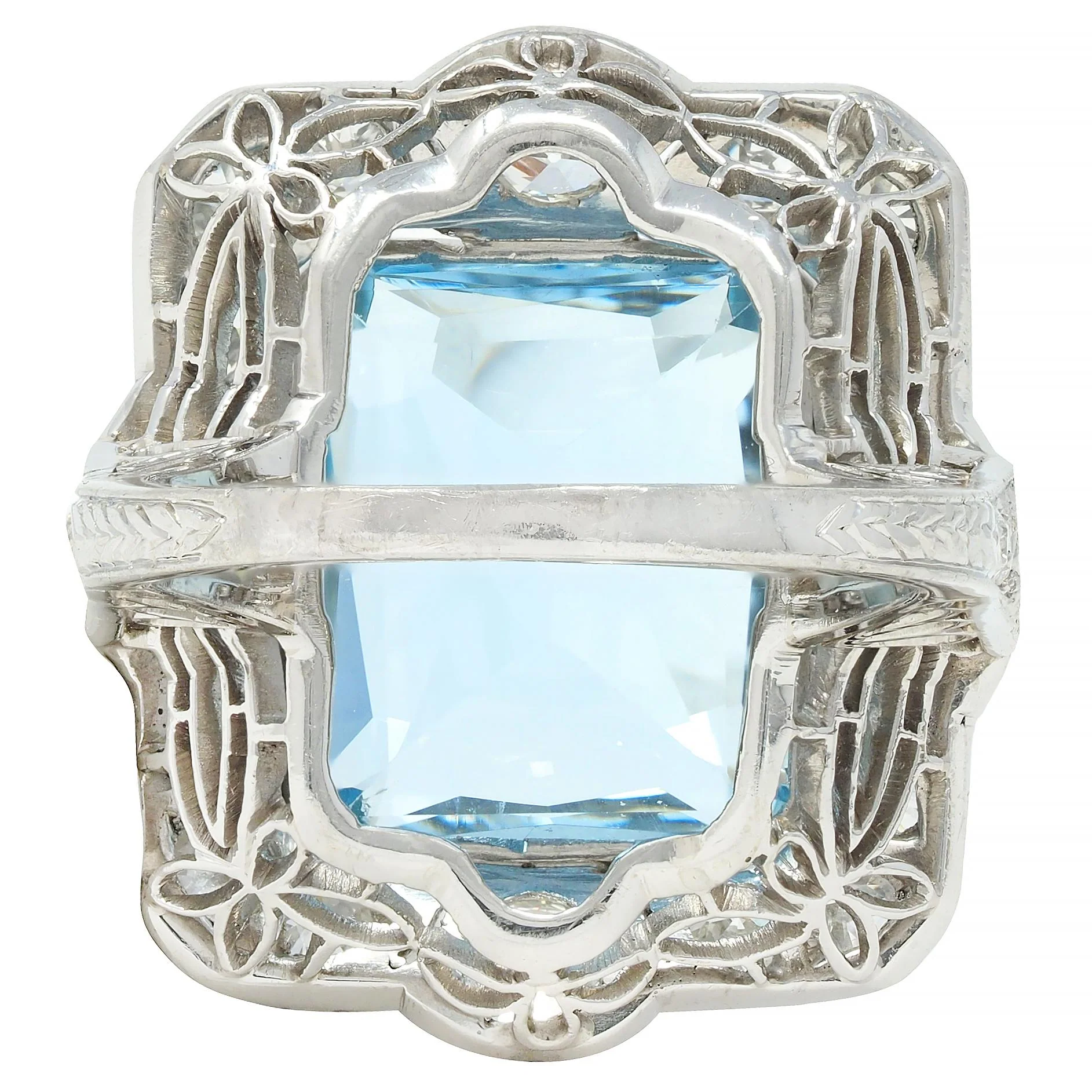 Art Deco 8.48 CTW Aquamarine Old European Cut Diamond Platinum Vintage Cocktail Ring - Image 4