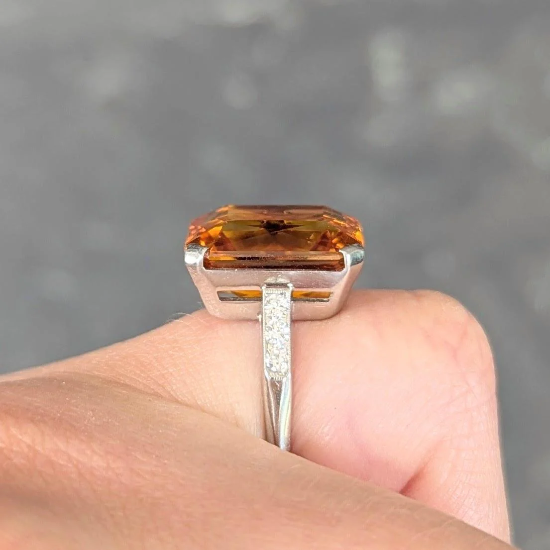 Art Deco 8.95 CTW Citrine Diamond Platinum Vintage Cocktail Ring - Image 11