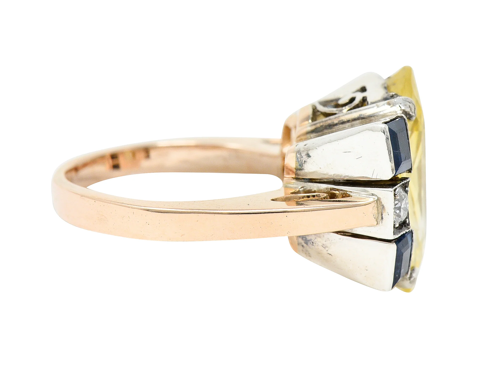 Art Deco 9.00 CTW Yellow Sapphire Diamond 14 Karat Gold Gemstone Ring - Image 3