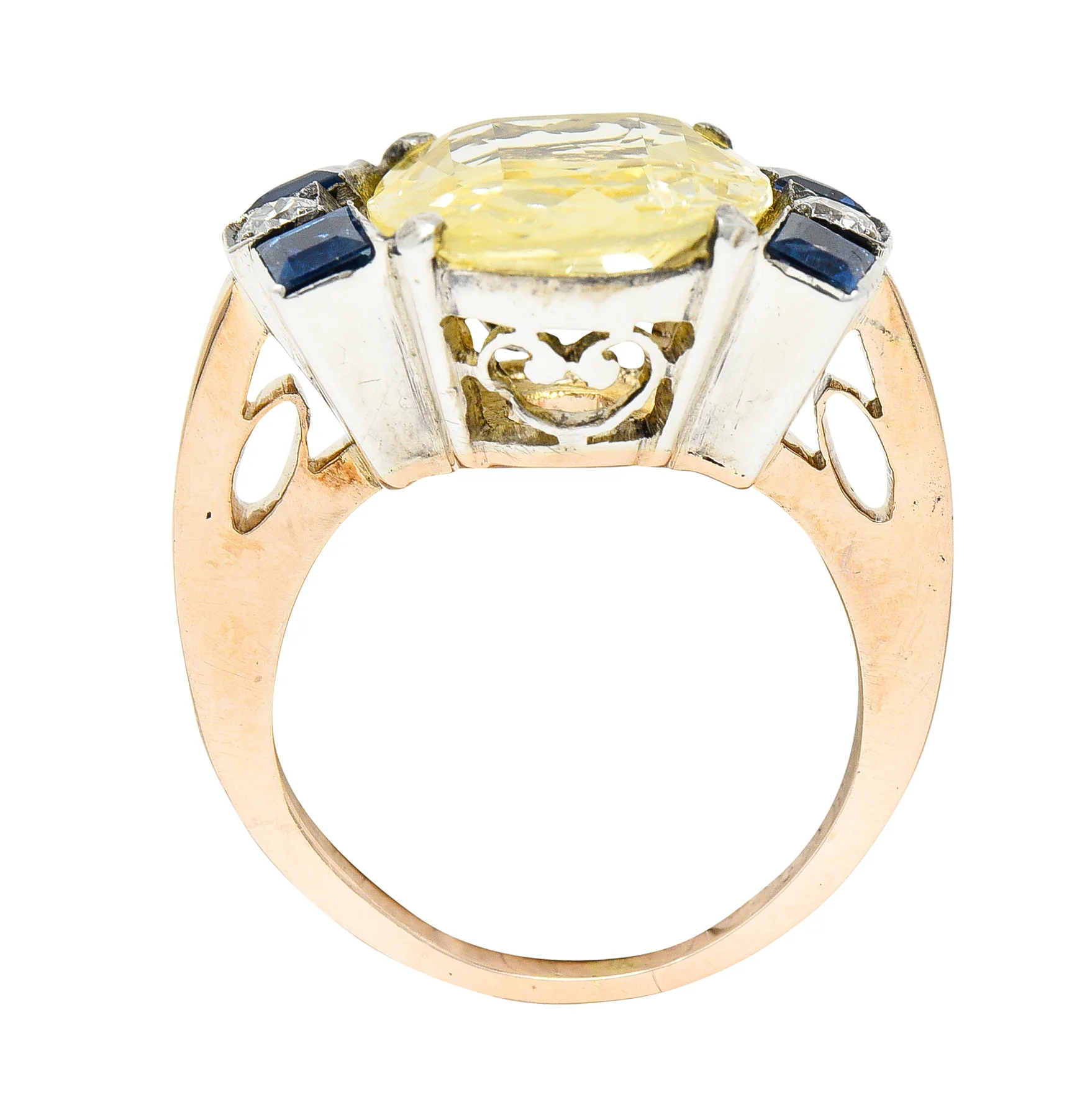 Art Deco 9.00 CTW Yellow Sapphire Diamond 14 Karat Gold Gemstone Ring - Image 9