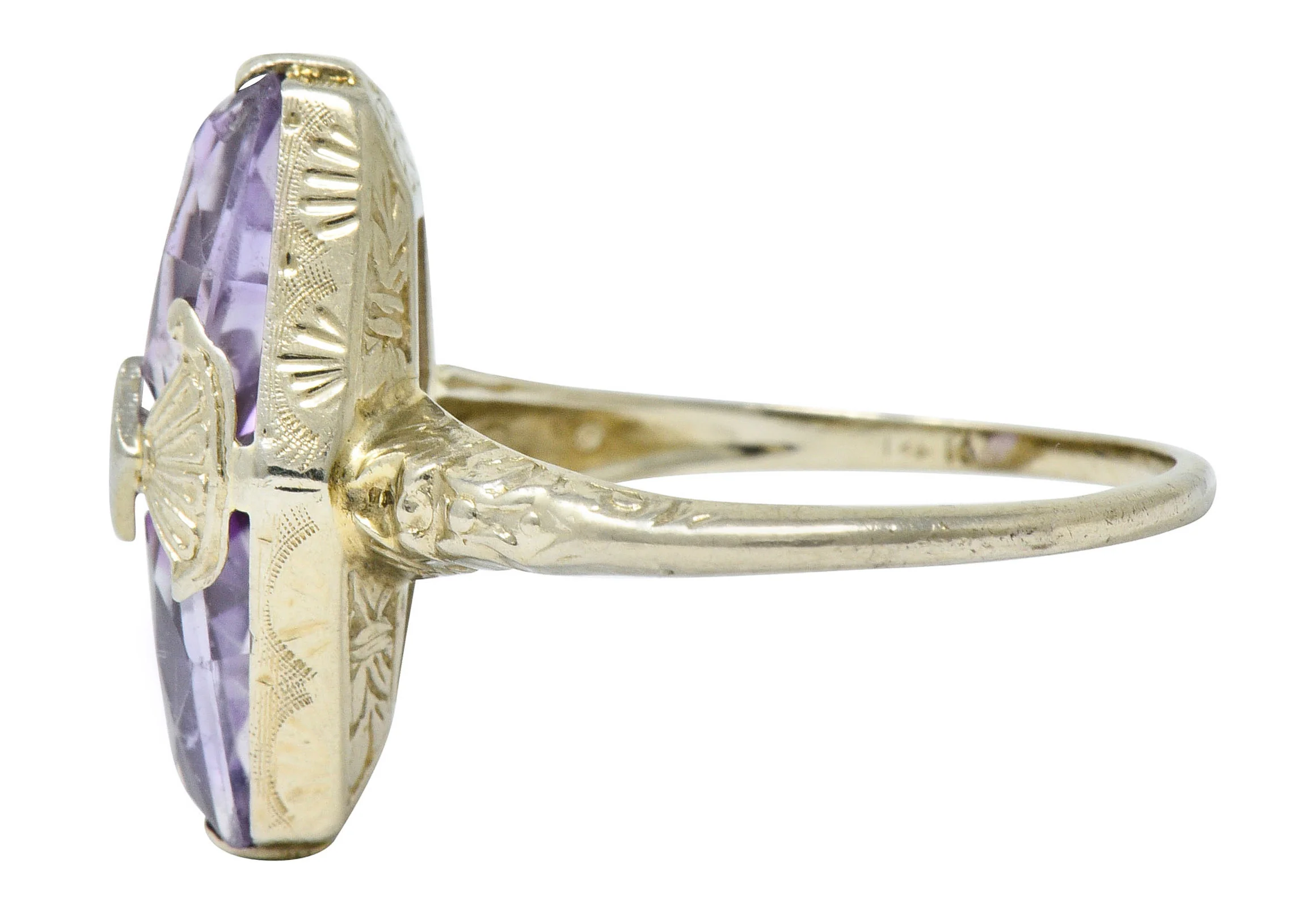 Art Deco Amethyst Diamond 14 Karat White Gold Statement Ring - Image 5