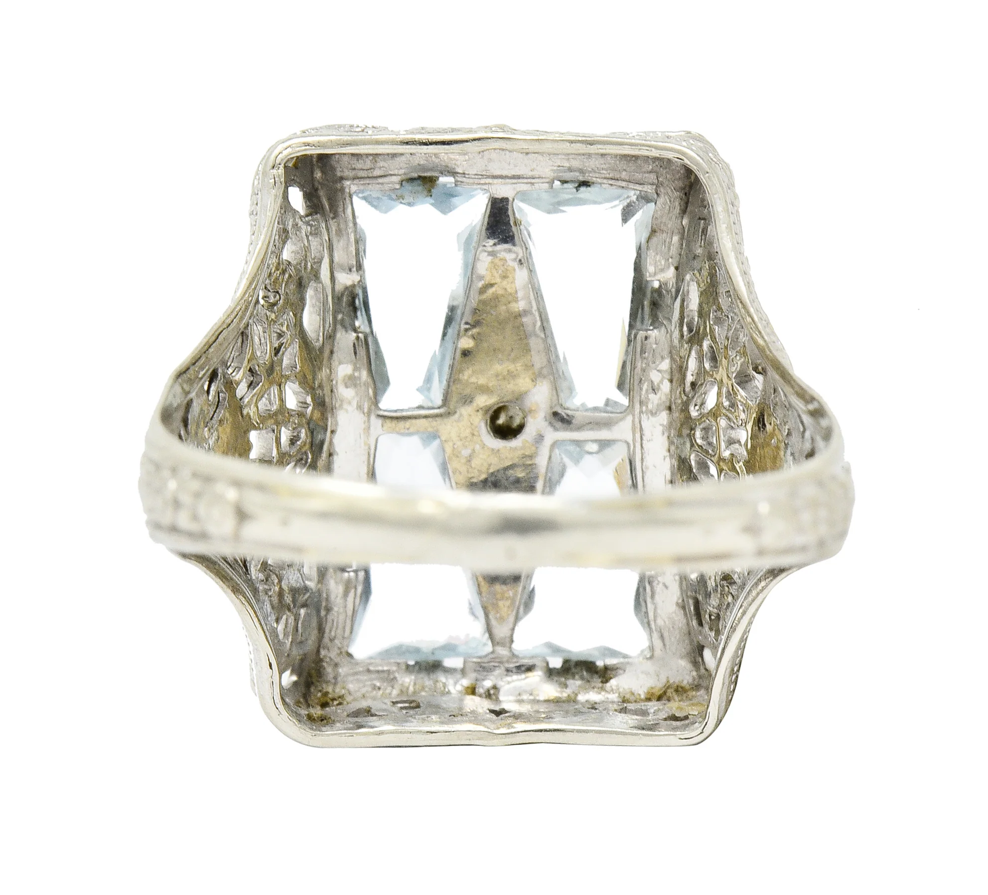 Art Deco Aquamarine Diamond 14 Karat White Gold Floral Dinner Ring - Image 4