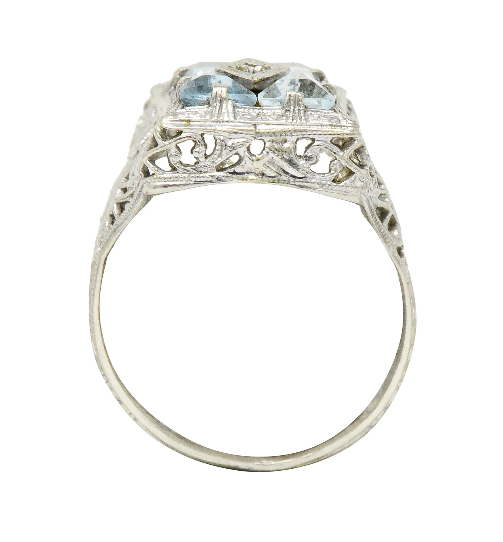 Art Deco Aquamarine Diamond 14 Karat White Gold Floral Dinner Ring - Image 7