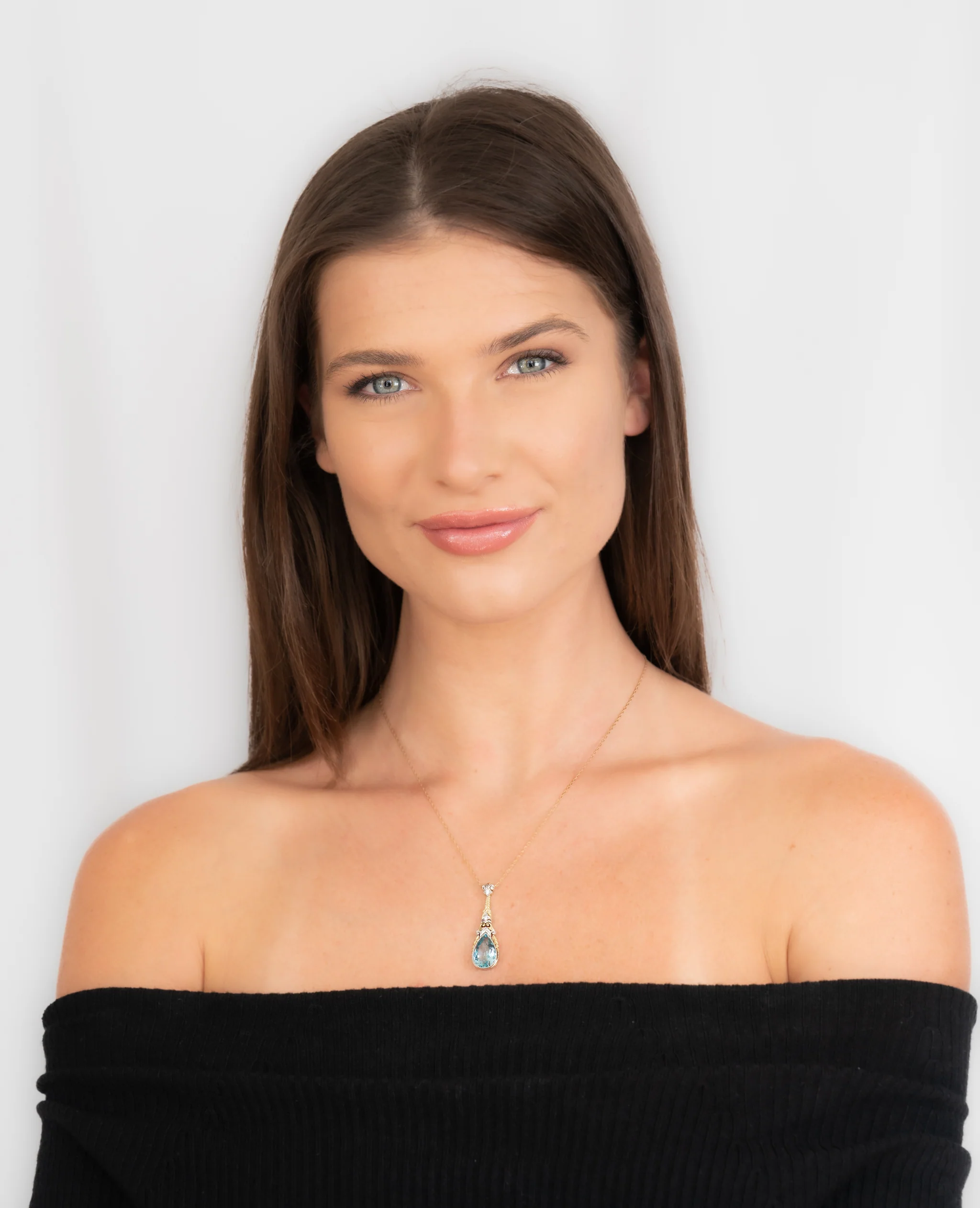 Art Deco Aquamarine Diamond Platinum 14 Karat Yellow Gold Pendant Station Necklace - Image 10