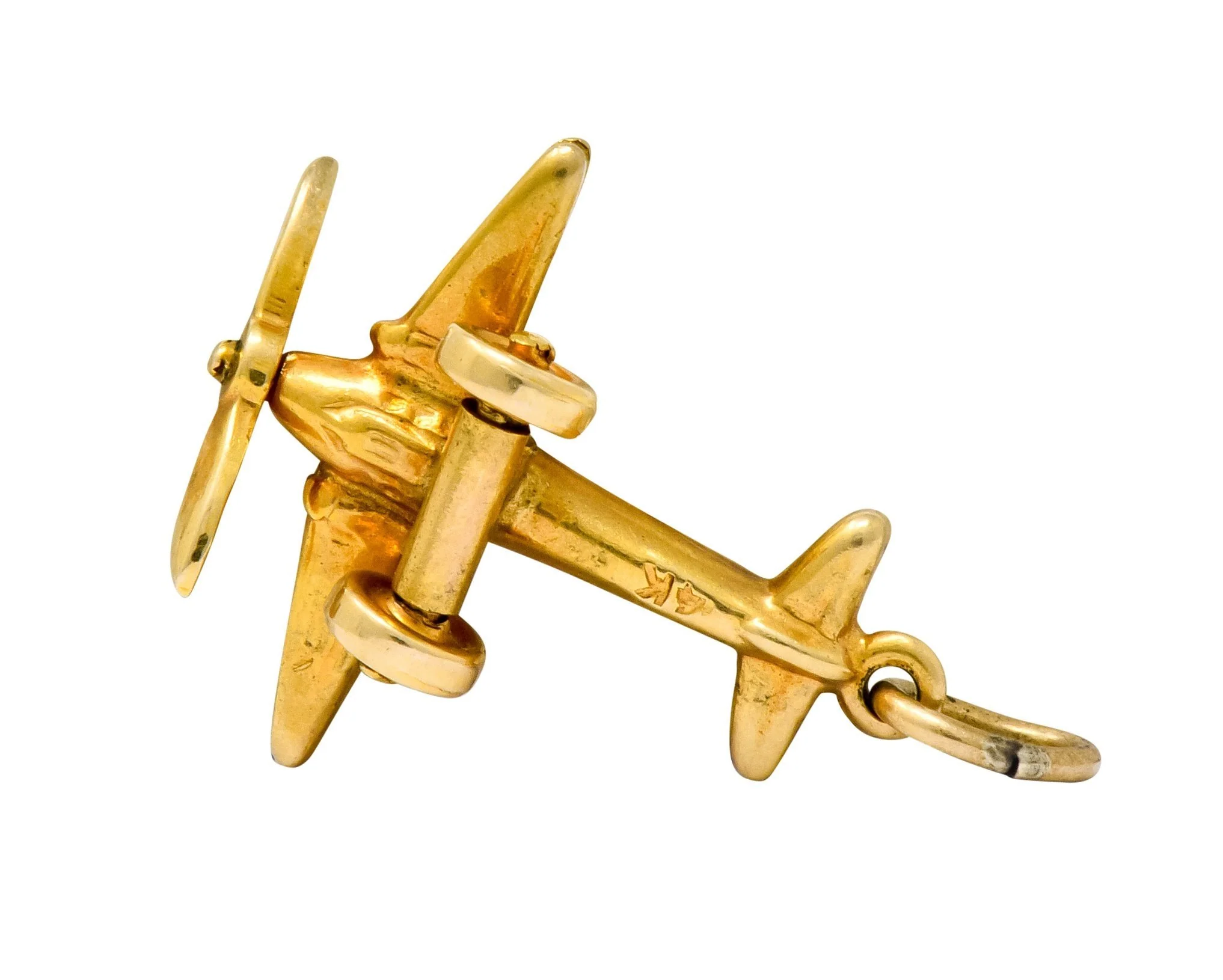 Art Deco Articulated 14 Karat Gold Propeller Plane Charm Circa 1930 - Image 8