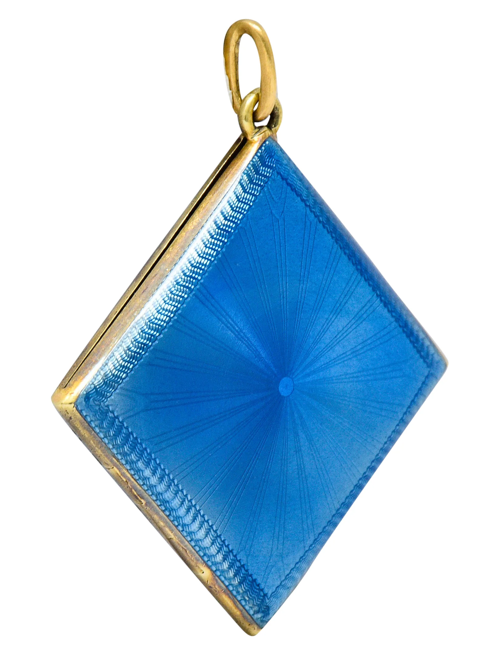Art Deco Blue Enamel 14 Karat Gold Square Locket Pendant Charm - Image 4