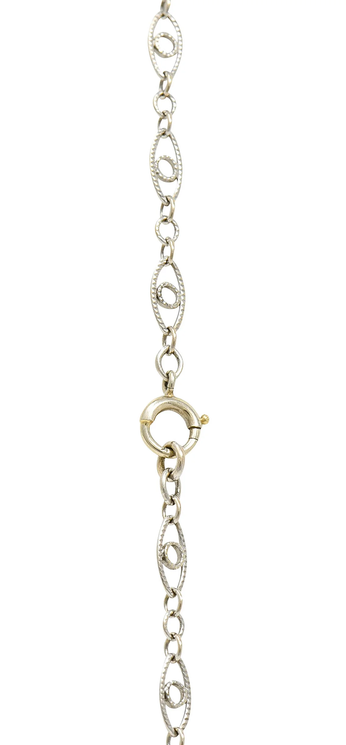 Art Deco Blue Zircon Diamond Platinum Scrolled Pendant Necklace - Image 7