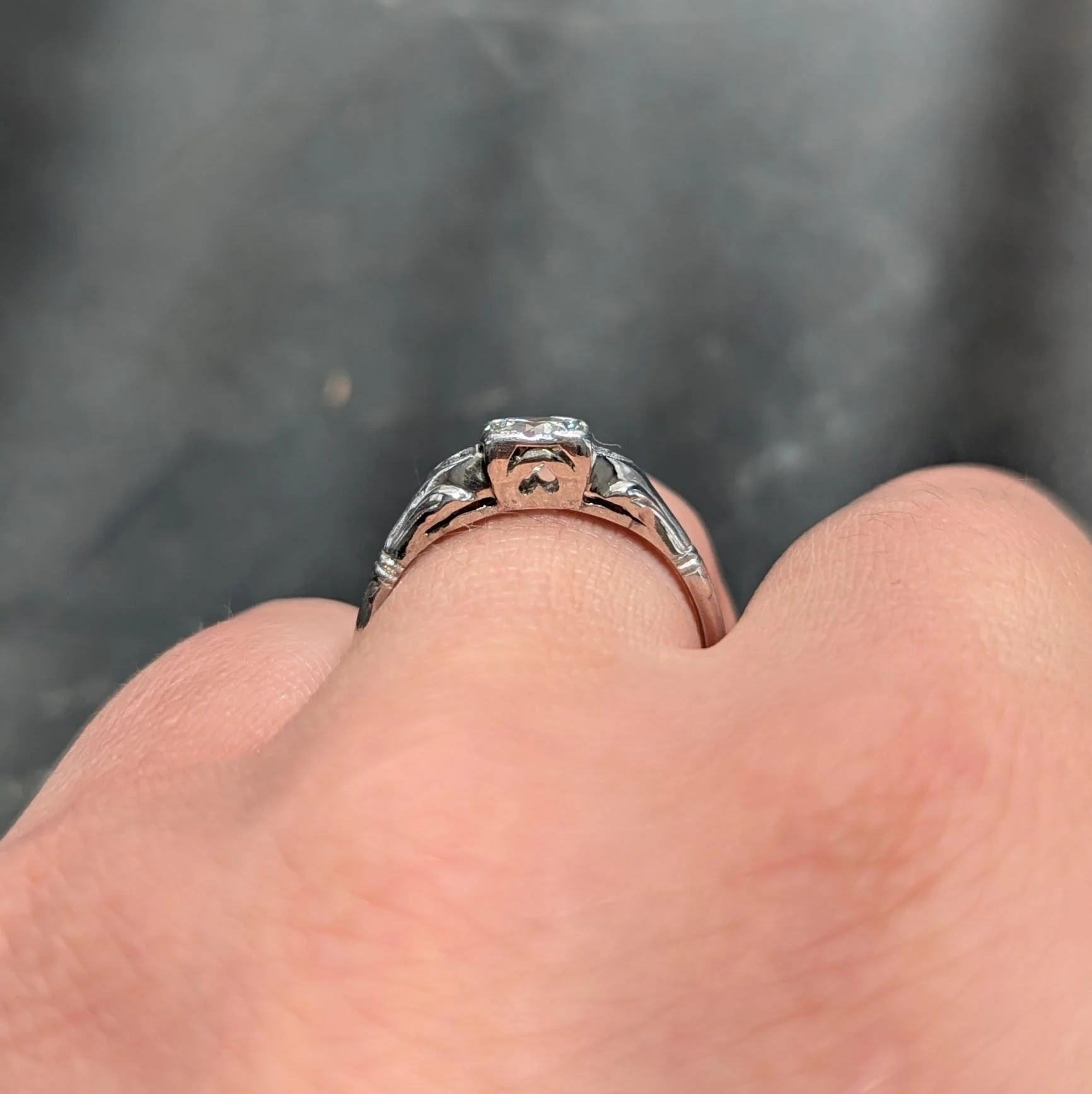 Art Deco Byard Brogan 0.36 CTW Diamond Platinum Square Form Engagement Ring - Image 8