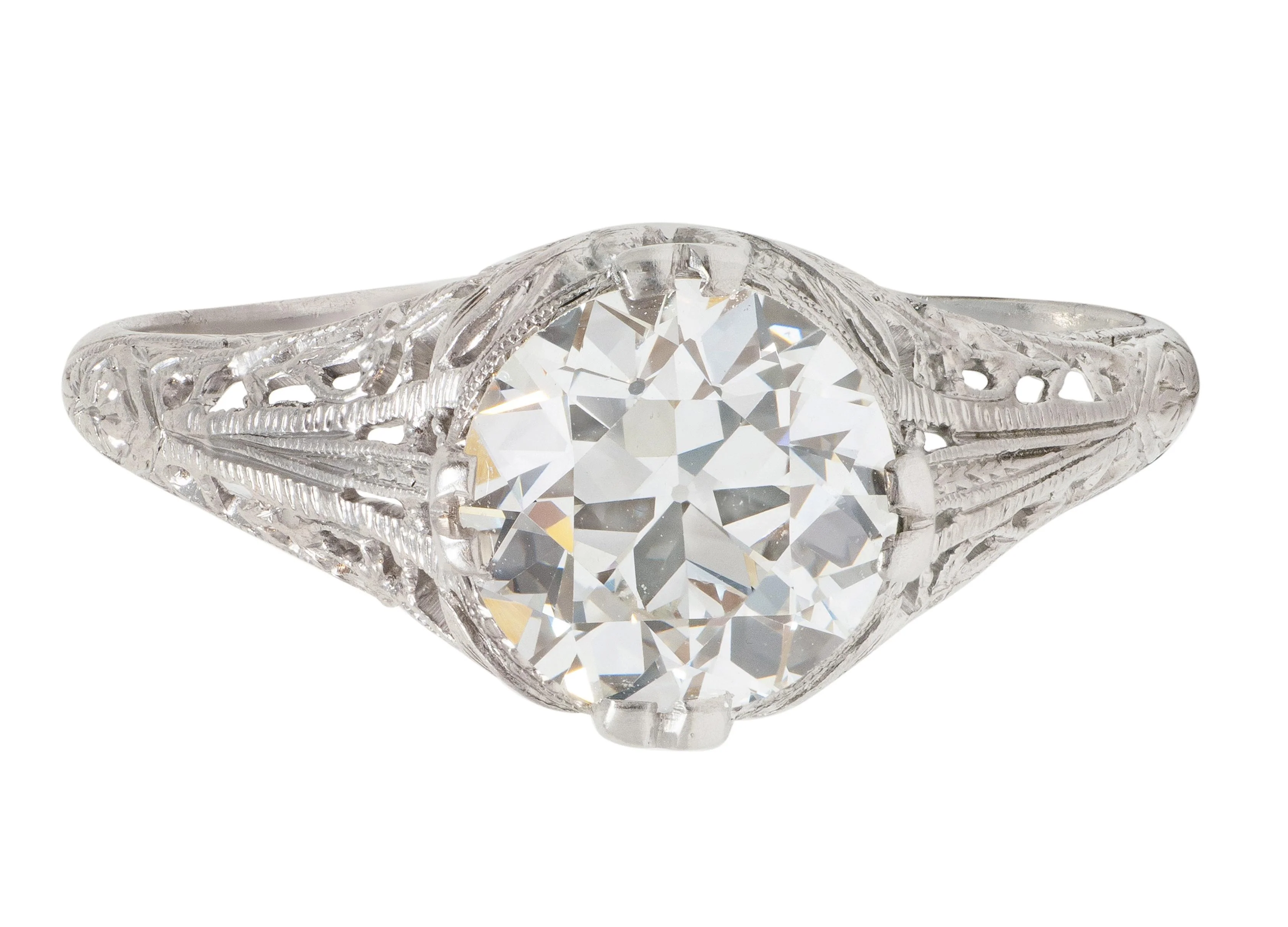 Art Deco C.D. Peacock 1.84 CT European Diamond Platinum Vintage Dove Lovebird Solitaire Engagement Ring