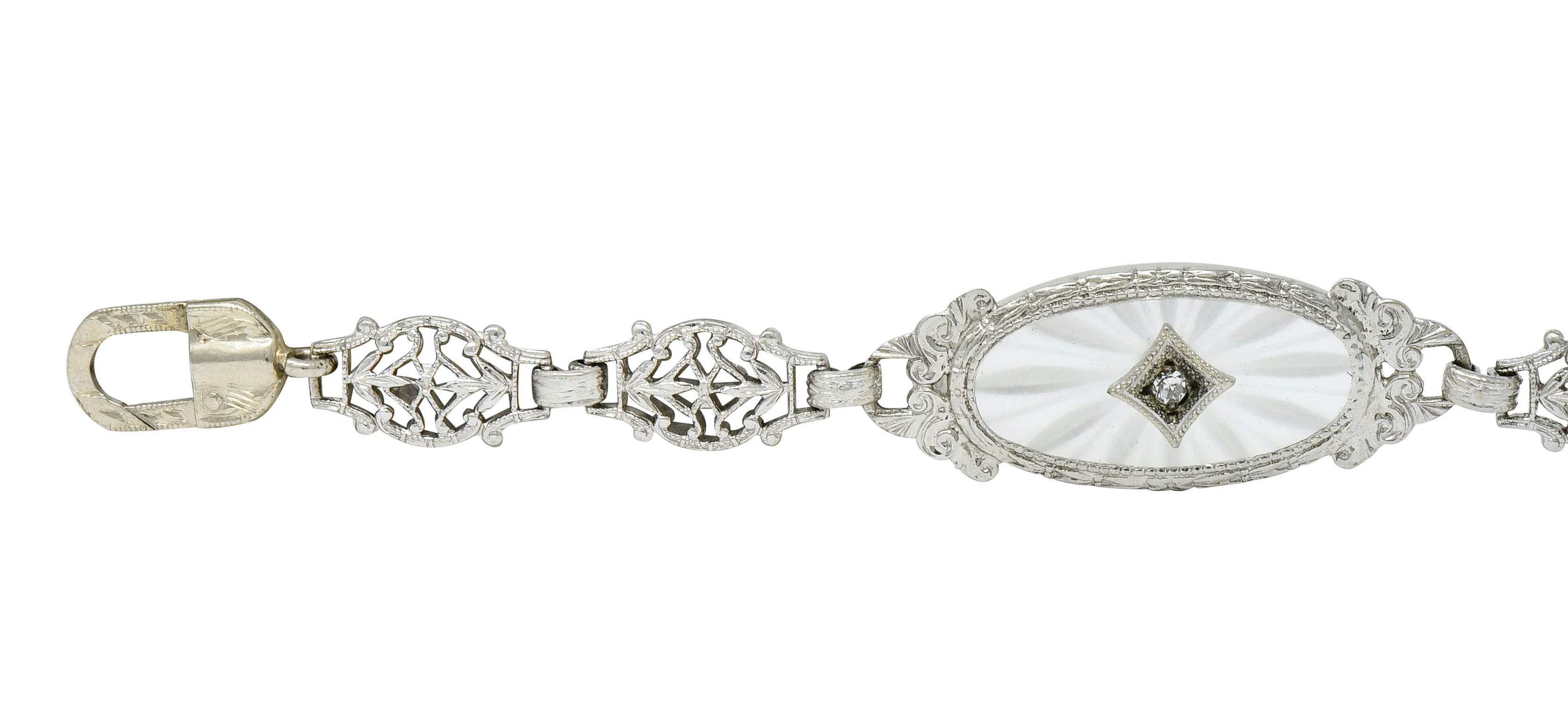 Art Deco Camphor Glass Diamond Platinum Link Bracelet - Image 3