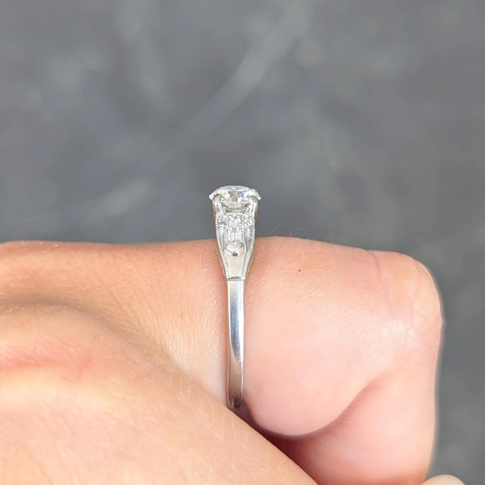Art Deco Demaria 0.91 CTW Transitional Cut Diamond Platinum Vintage Engagement Ring - Image 15