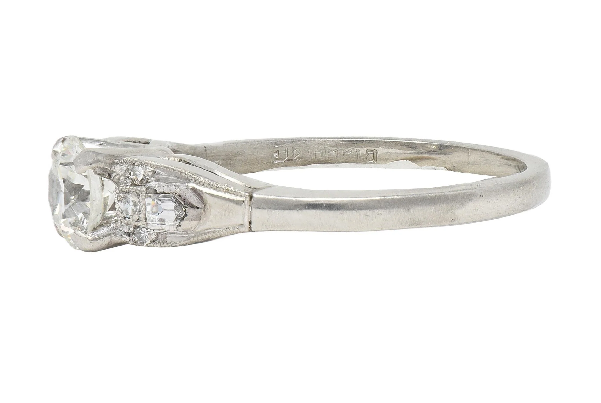 Art Deco Demaria 0.91 CTW Transitional Cut Diamond Platinum Vintage Engagement Ring - Image 6