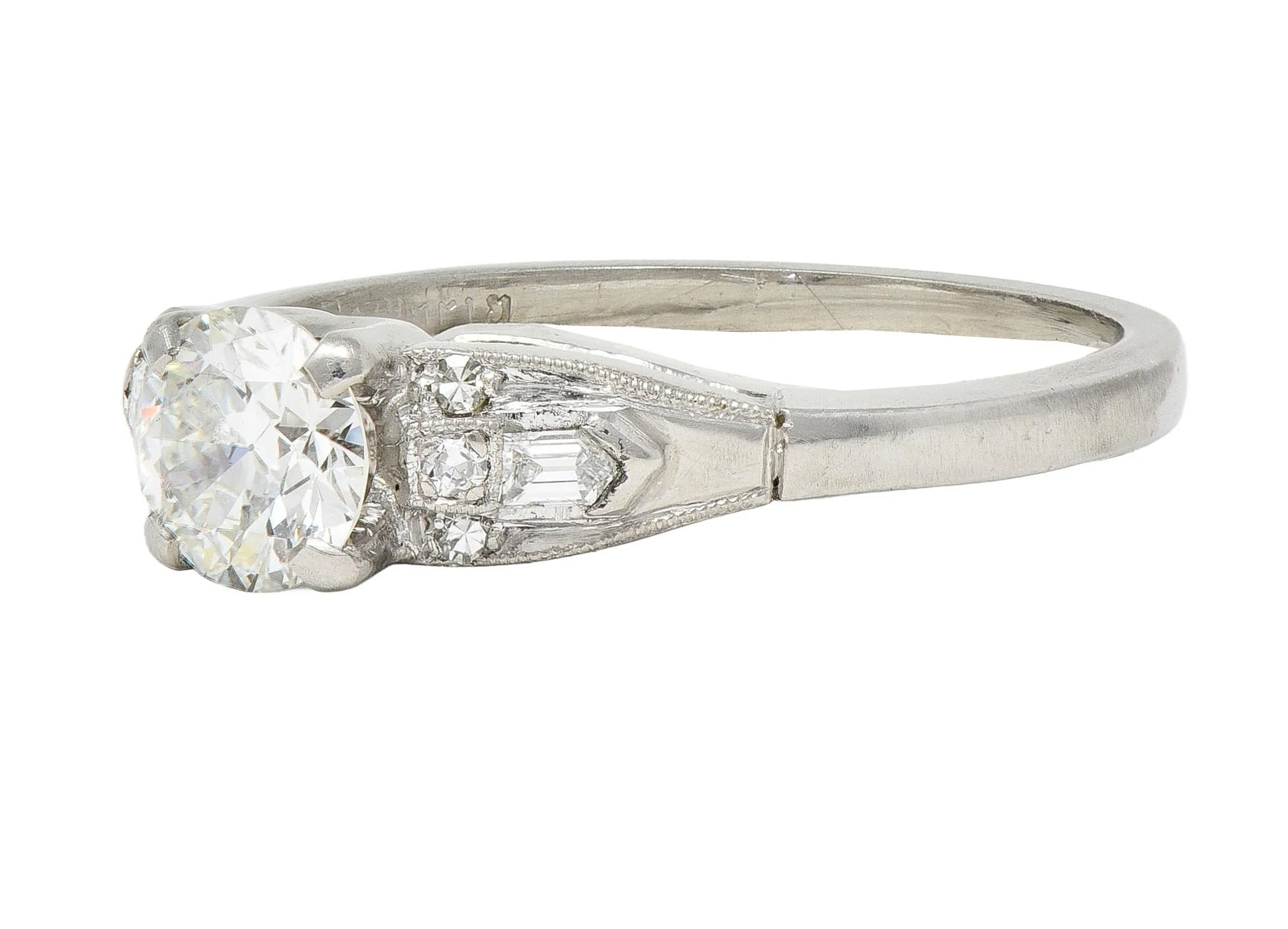 Art Deco Demaria 0.91 CTW Transitional Cut Diamond Platinum Vintage Engagement Ring - Image 7