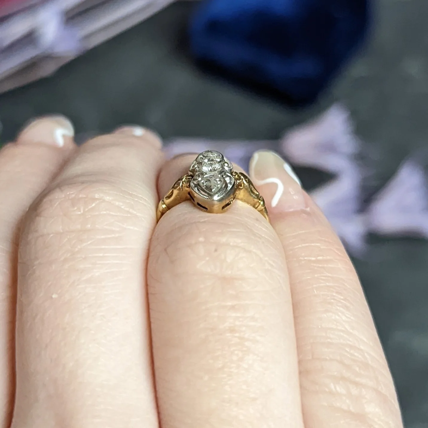 Art Deco Diamond 14 Karat Two-Tone Gold Dinner Ring - Image 12