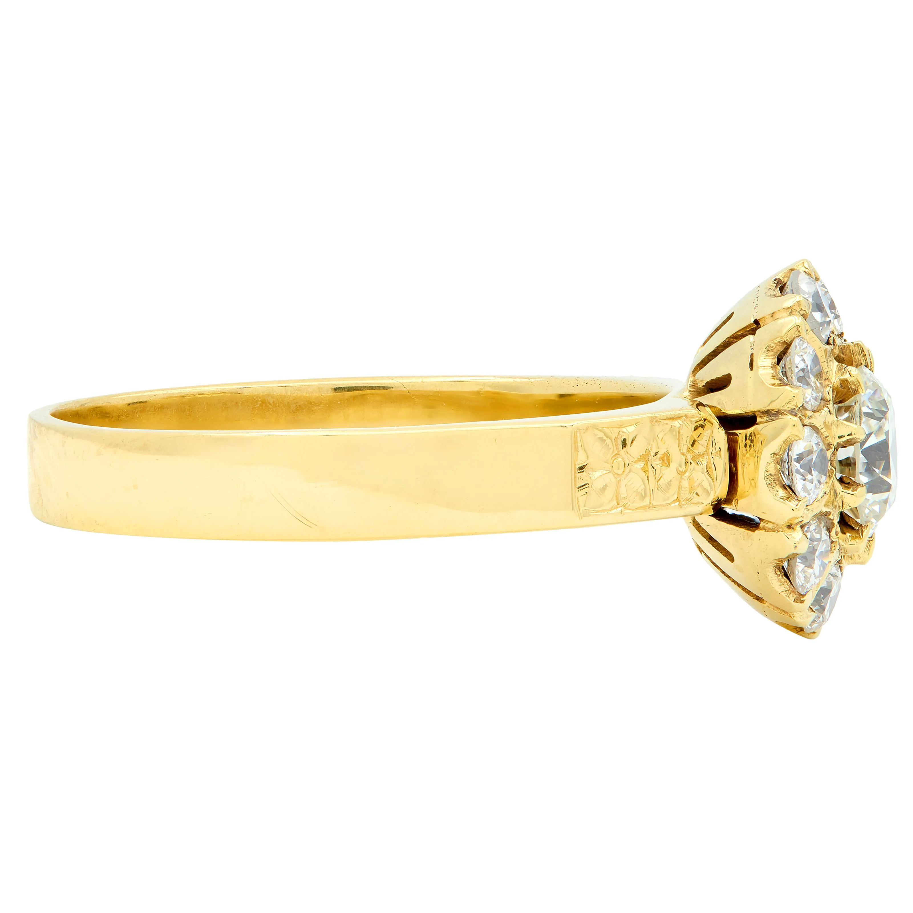 Art Deco Diamond 14 Karat Yellow Gold Floral Cluster Vintage Engagement Ring - Image 4