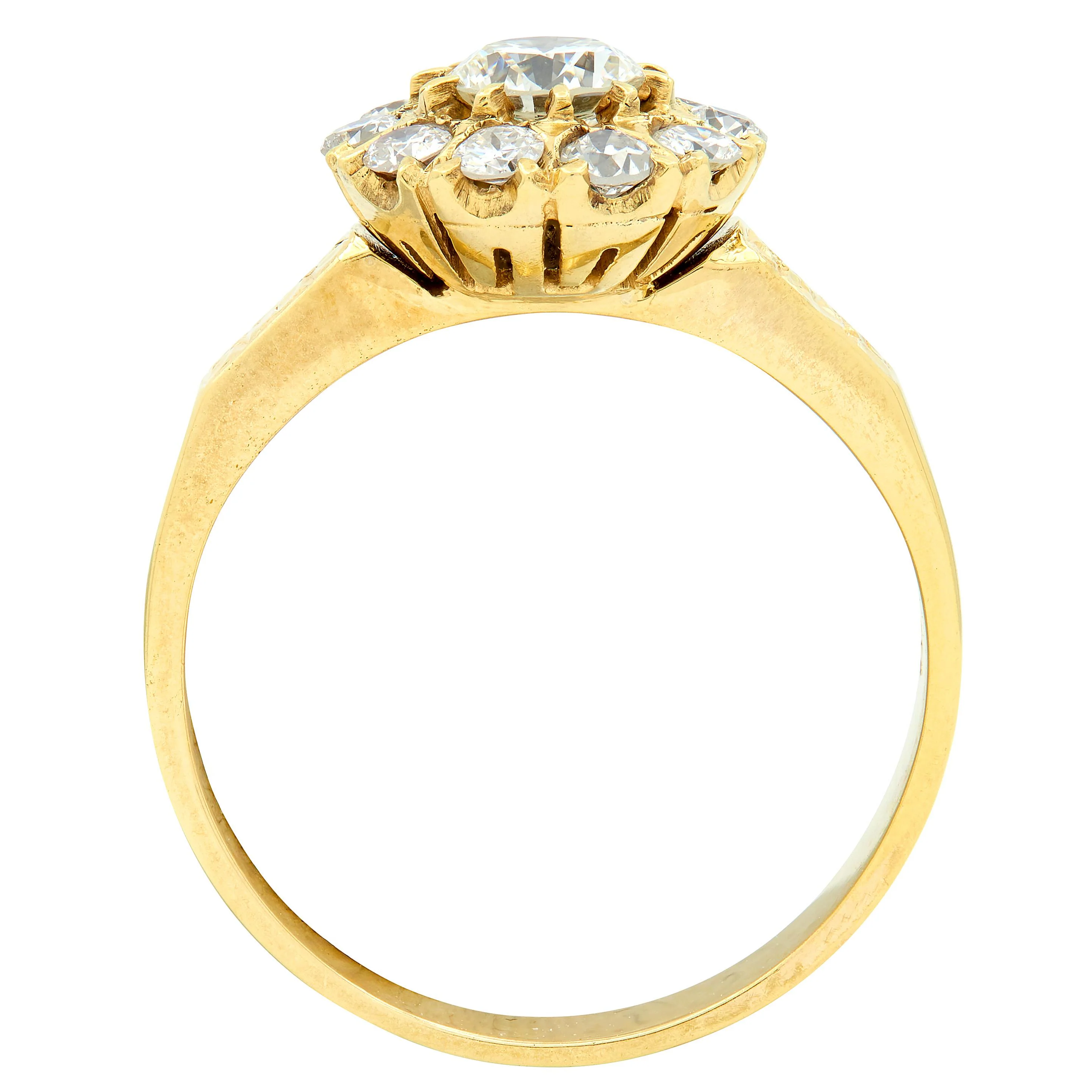 Art Deco Diamond 14 Karat Yellow Gold Floral Cluster Vintage Engagement Ring - Image 9