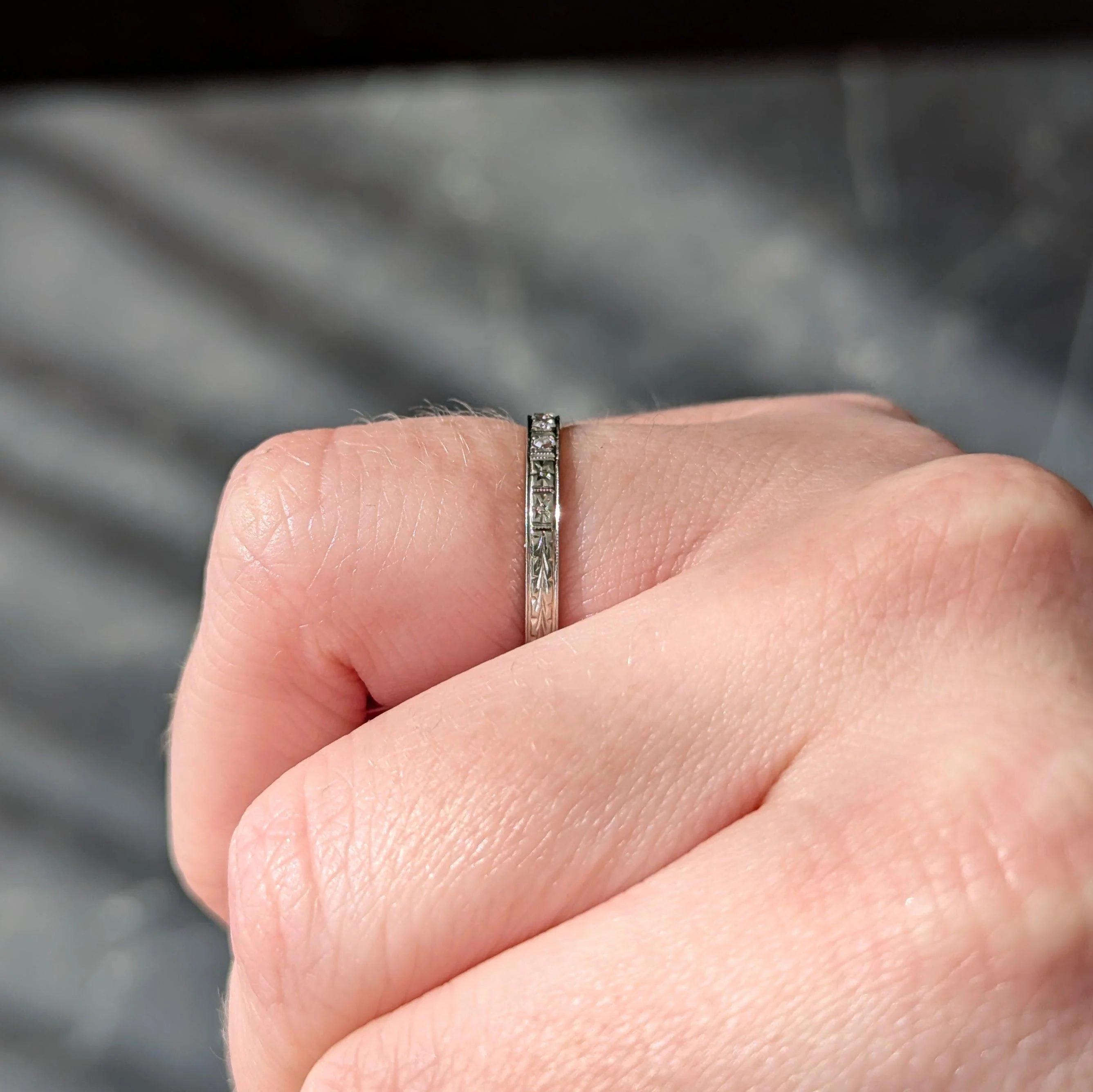 Art Deco Diamond 18 Karat Gold Vintage Wheat Orange Blossom Wedding Band Ring - Image 10