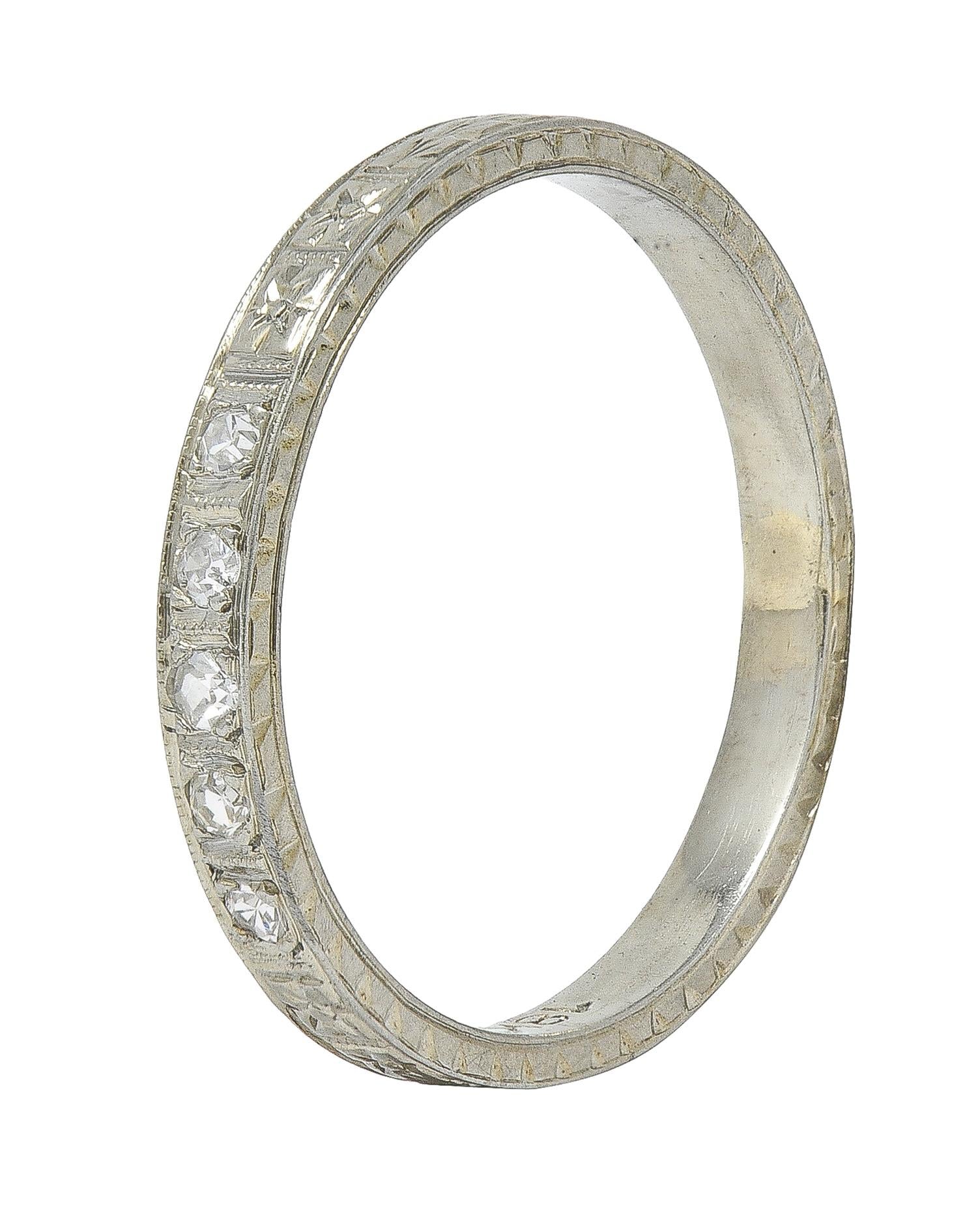 Art Deco Diamond 18 Karat Gold Vintage Wheat Orange Blossom Wedding Band Ring - Image 2
