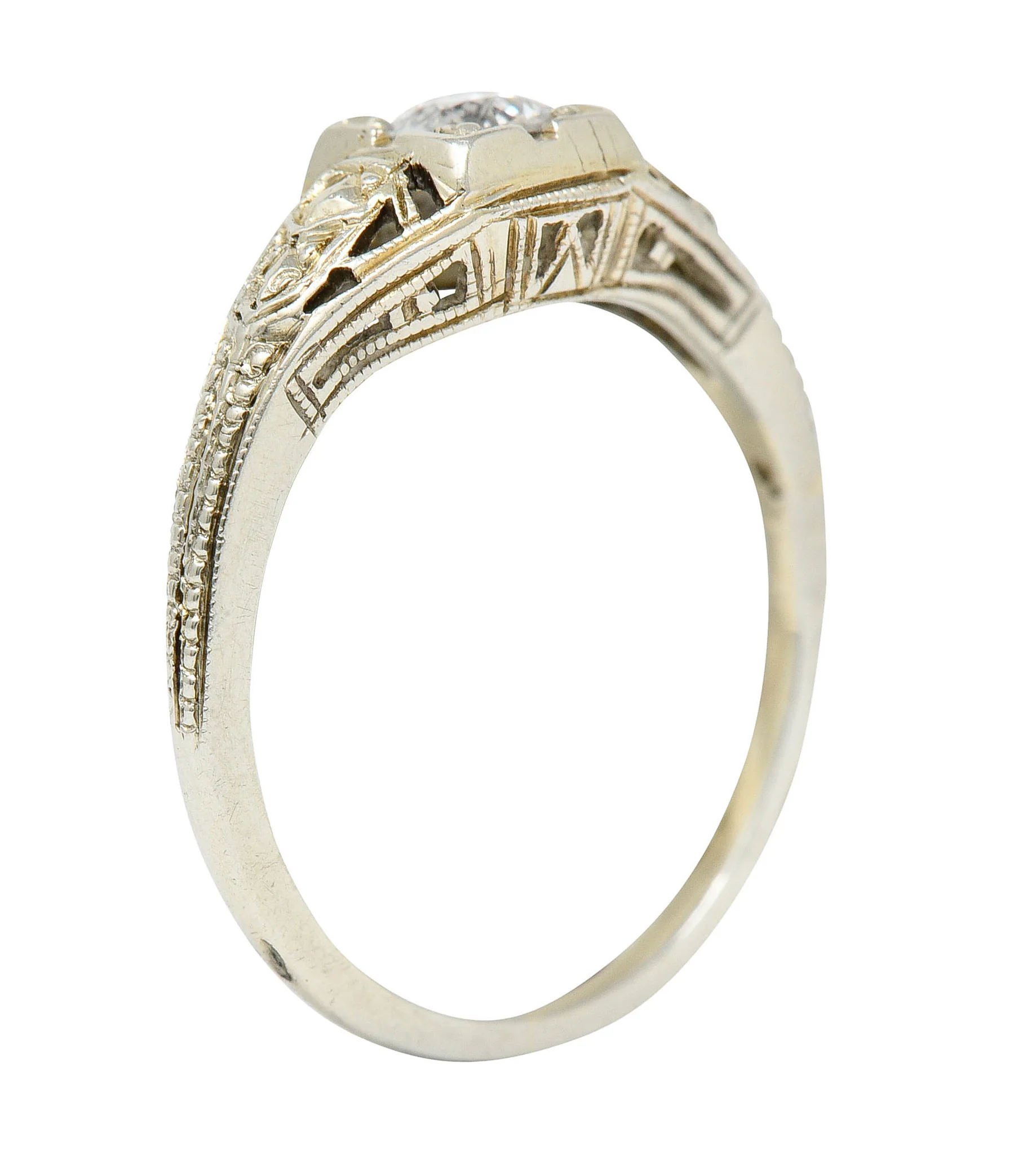 Art Deco Diamond 18 Karat White Gold Engagement Ring - Image 10